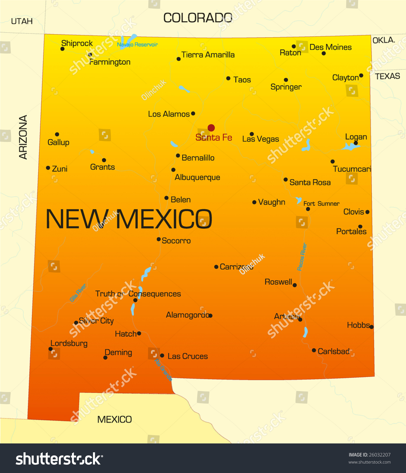 Vector Color Map New Mexico State Stock Vector 26032207 - Shutterstock