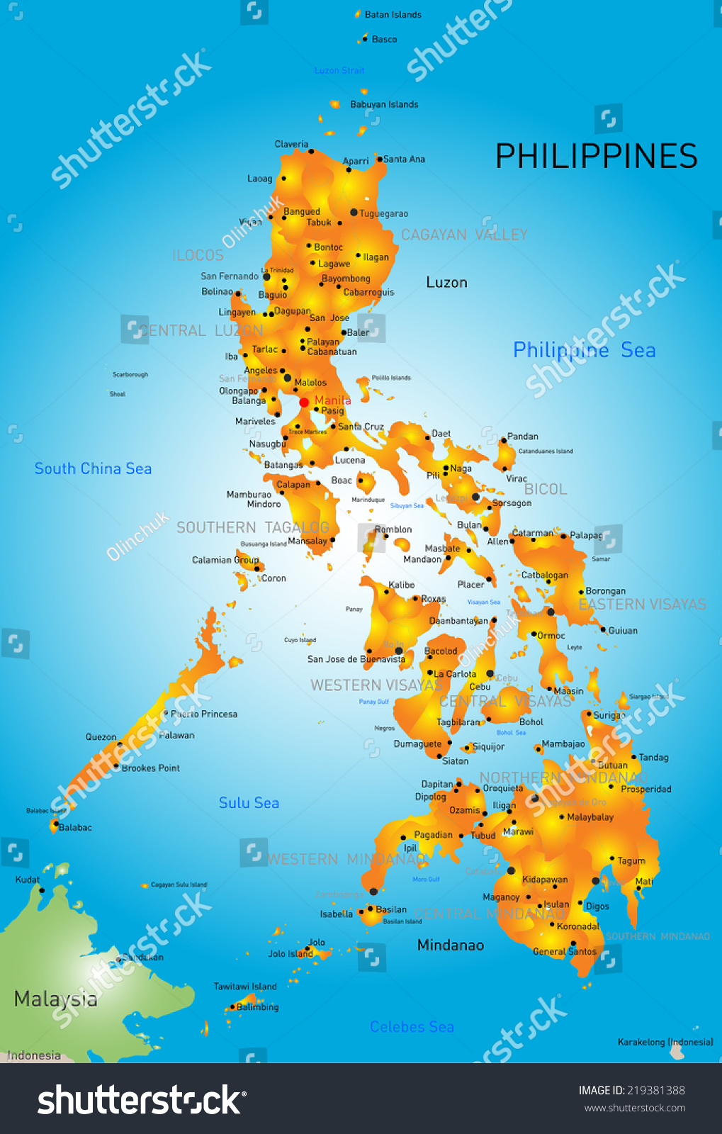 Vector Color Map Of Philippines - 219381388 : Shutterstock