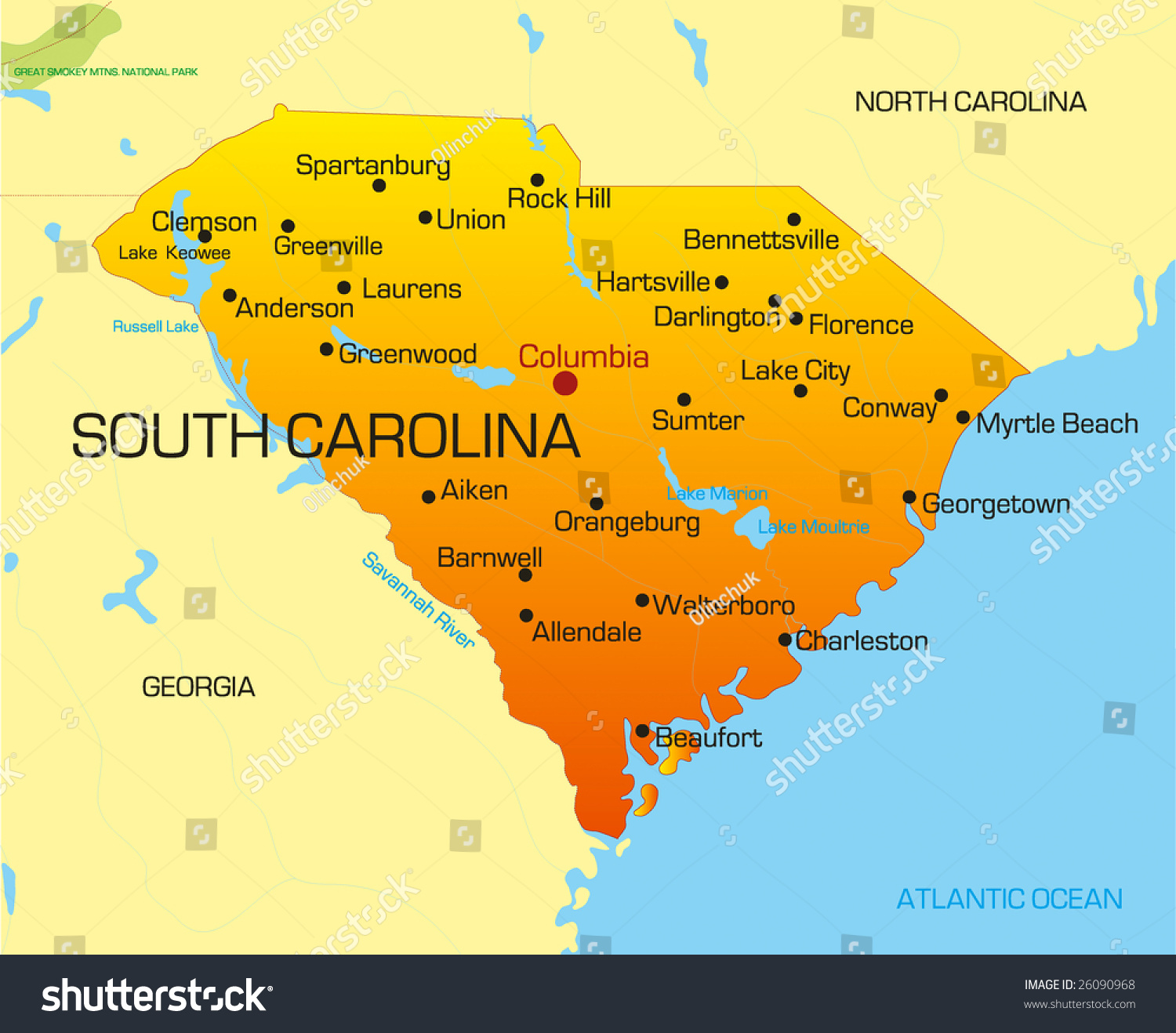 Vector Color Map South Carolina State Stock Vector 26090968 - Shutterstock