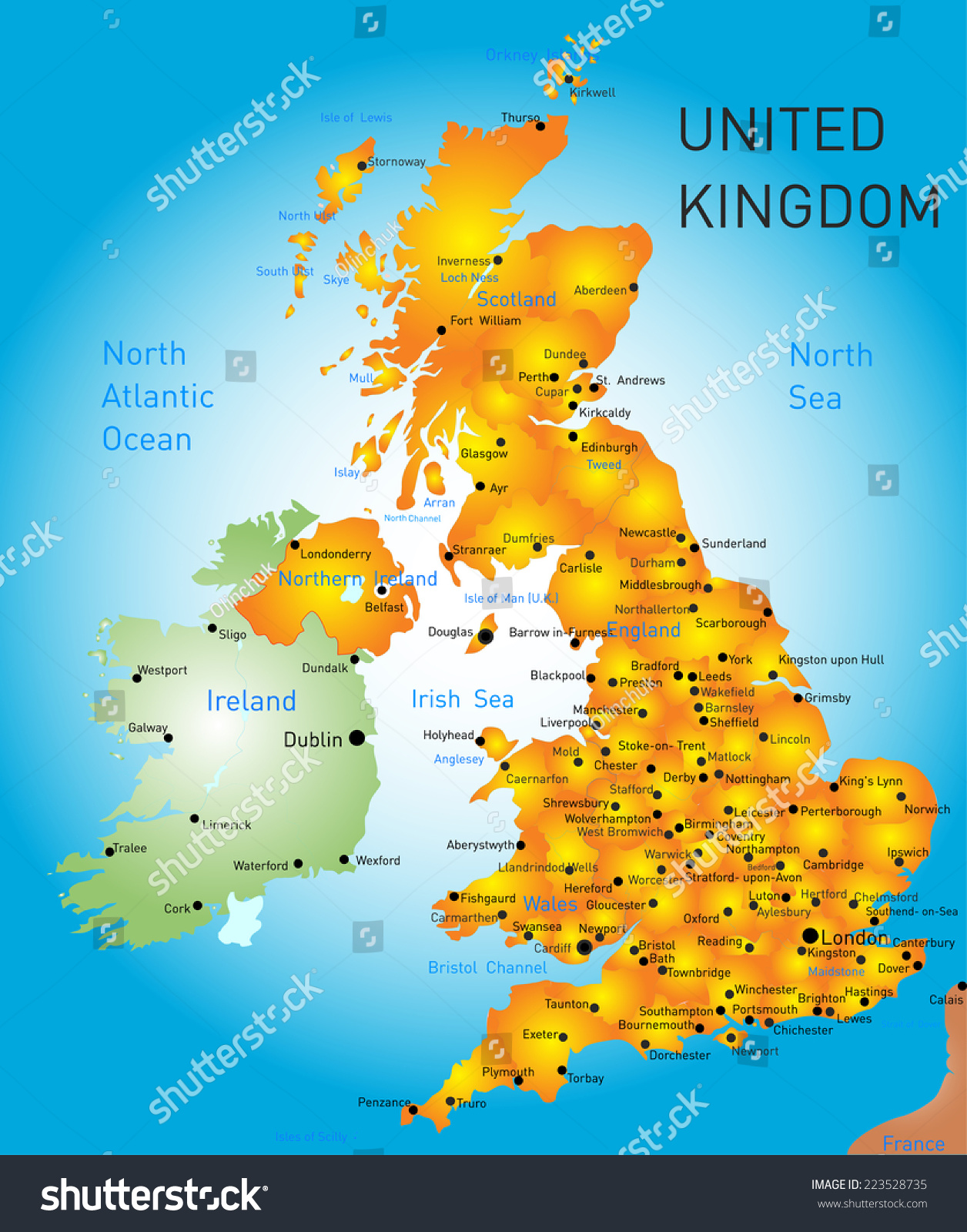 Vector Color Map United Kingdom Stock Vector Royalty Free 223528735