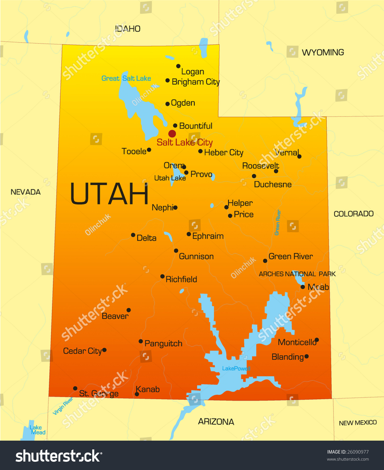 Vector Color Map Utah State Usa Stock Vector Royalty Free 26090977