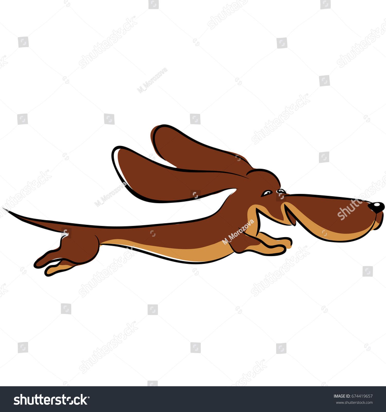 Vector Color Sketch Decorative Cartoon Dachshund Stock Vector 674419657