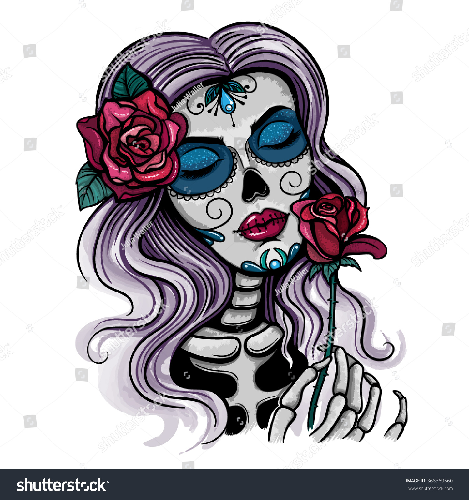 Vector Color Skull Woman Illustration - 368369660 : Shutterstock