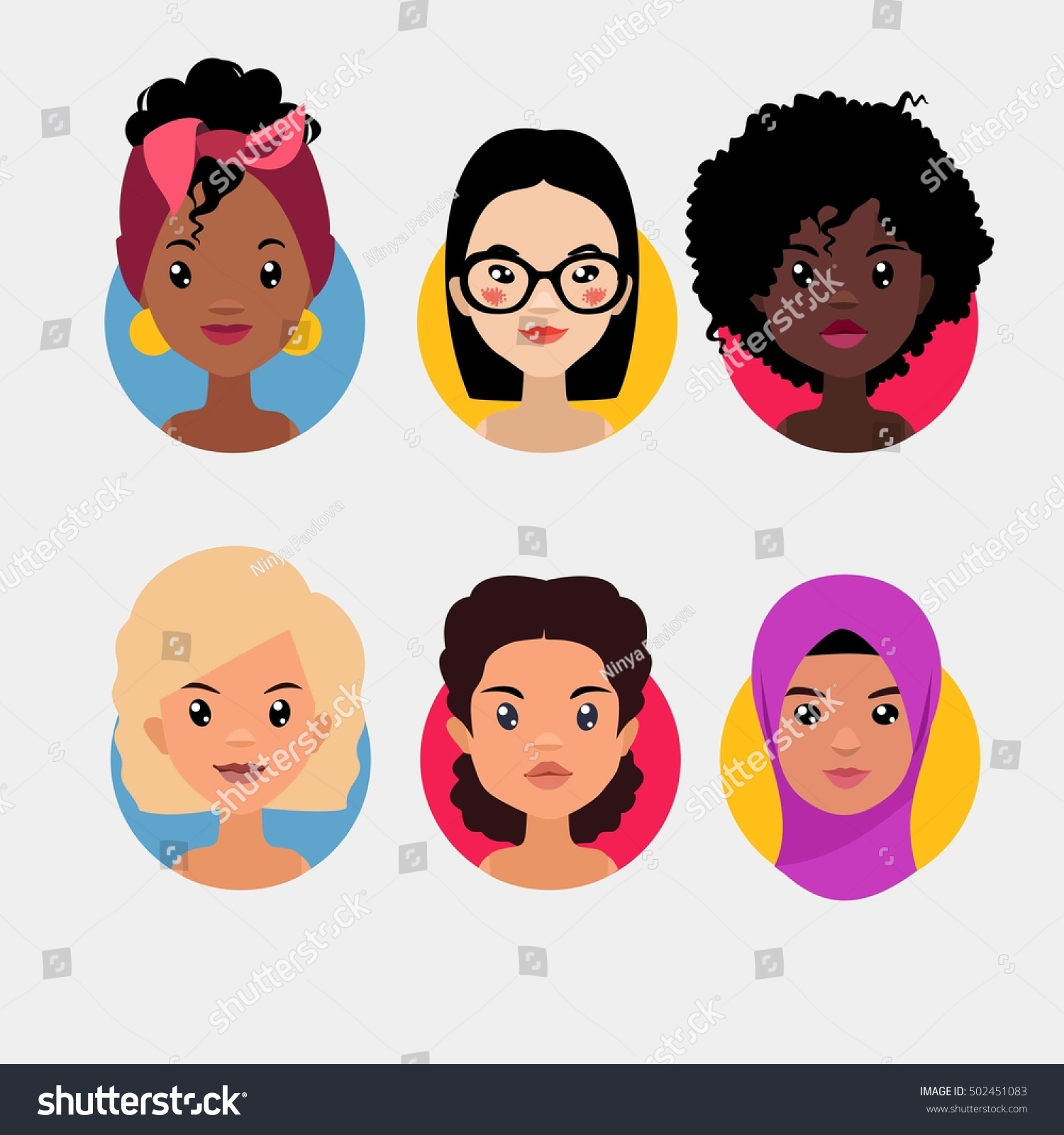 Vector Colorful Avatar Set Pretty Different Stock Vector 