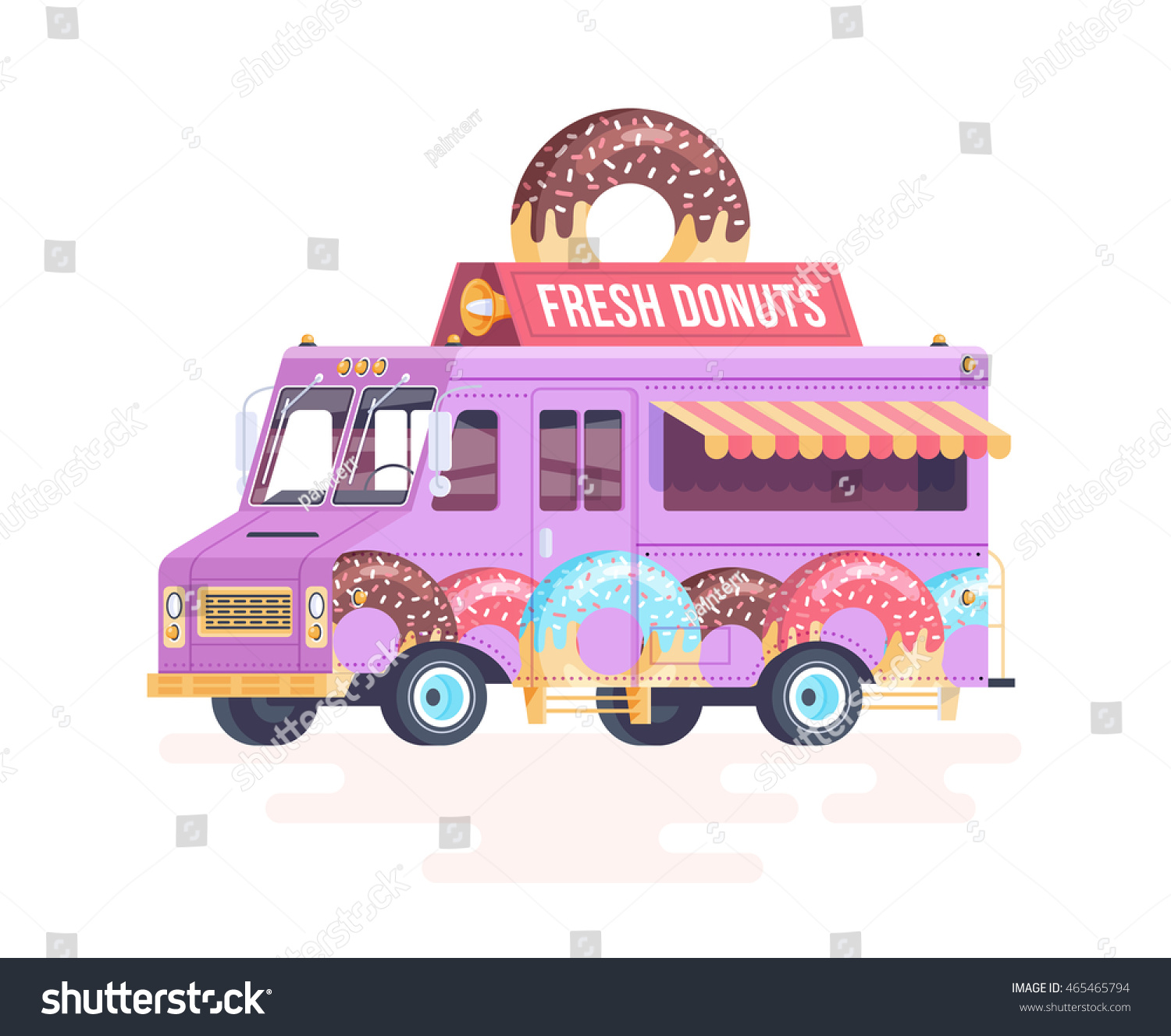 Vector Colorful Flat Donut Truck Isolated Stock Vector 465465794