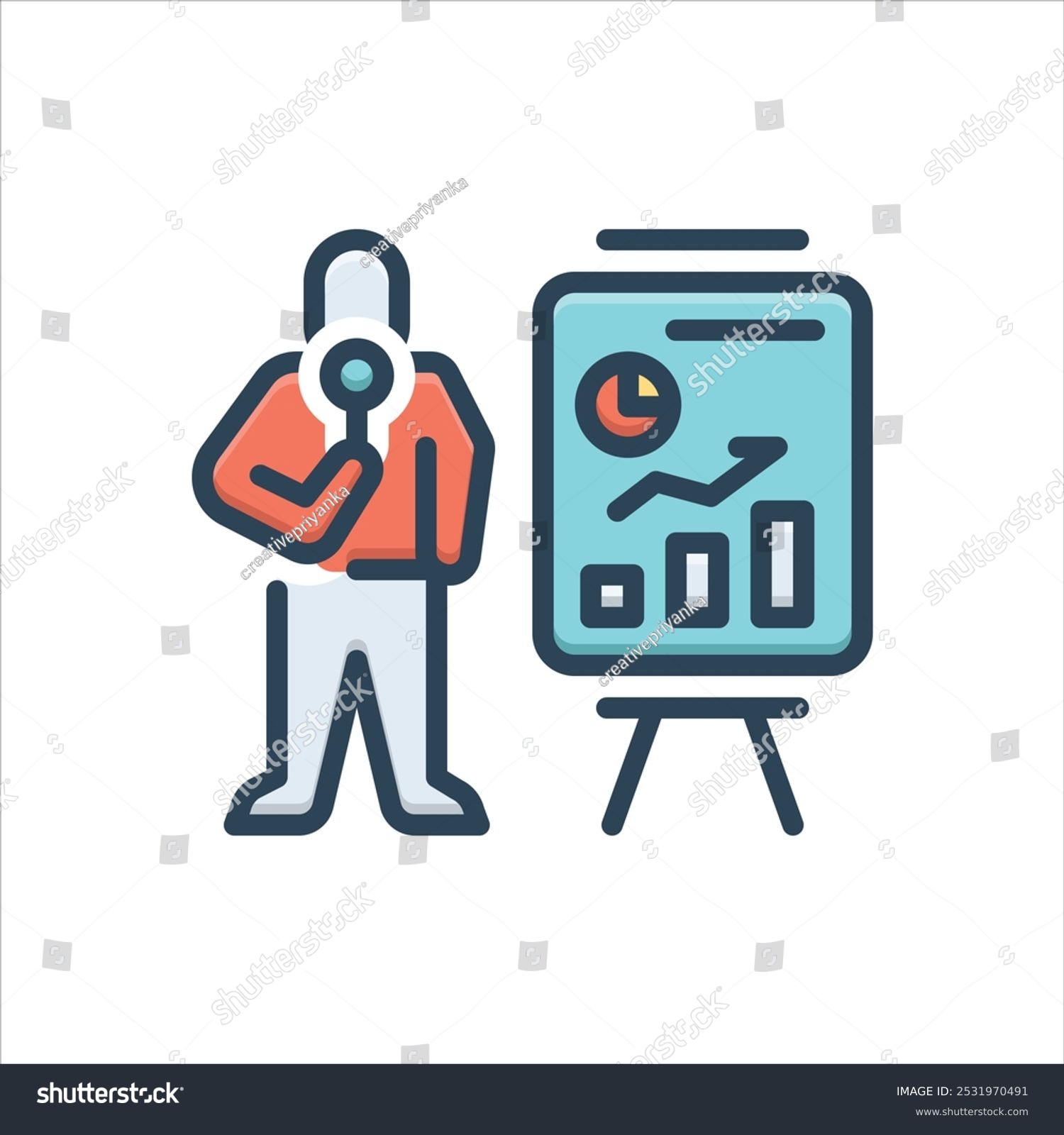 presentation with chart and presenter, flat design clip art preview