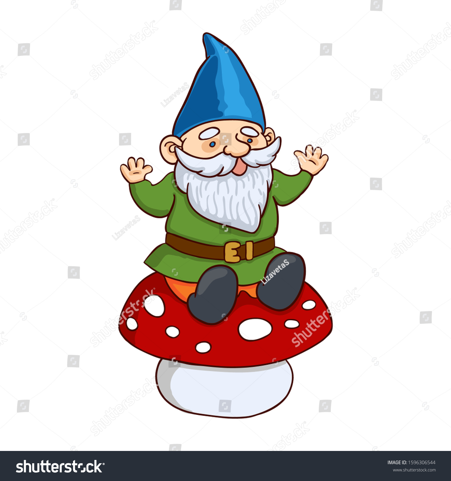 Download Vector Colorful Illustration Garden Gnome Sitting Stock Vector Royalty Free 1596306544