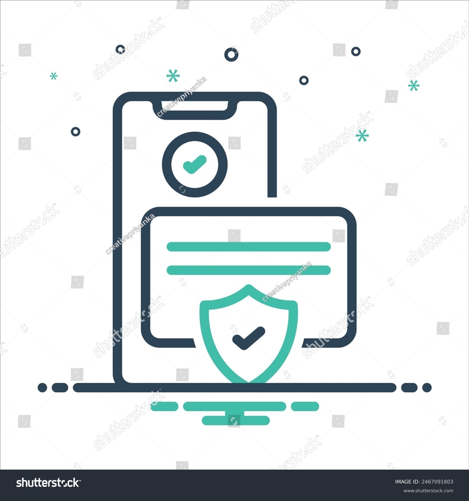 mobile security concept, green checkmark, shield clip art preview