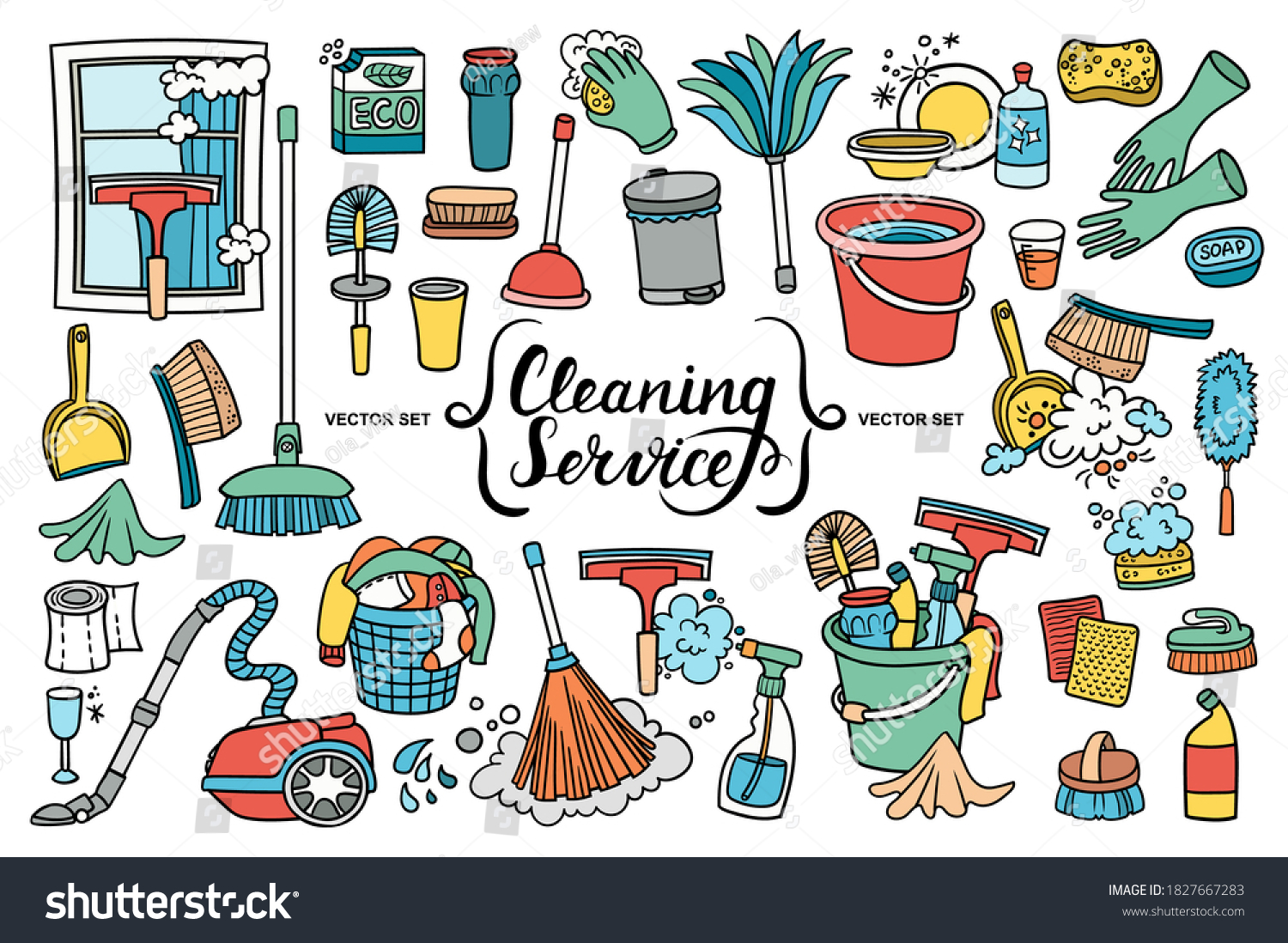 Vector Colorful Set On Theme Cleaning Stock Vector (Royalty Free