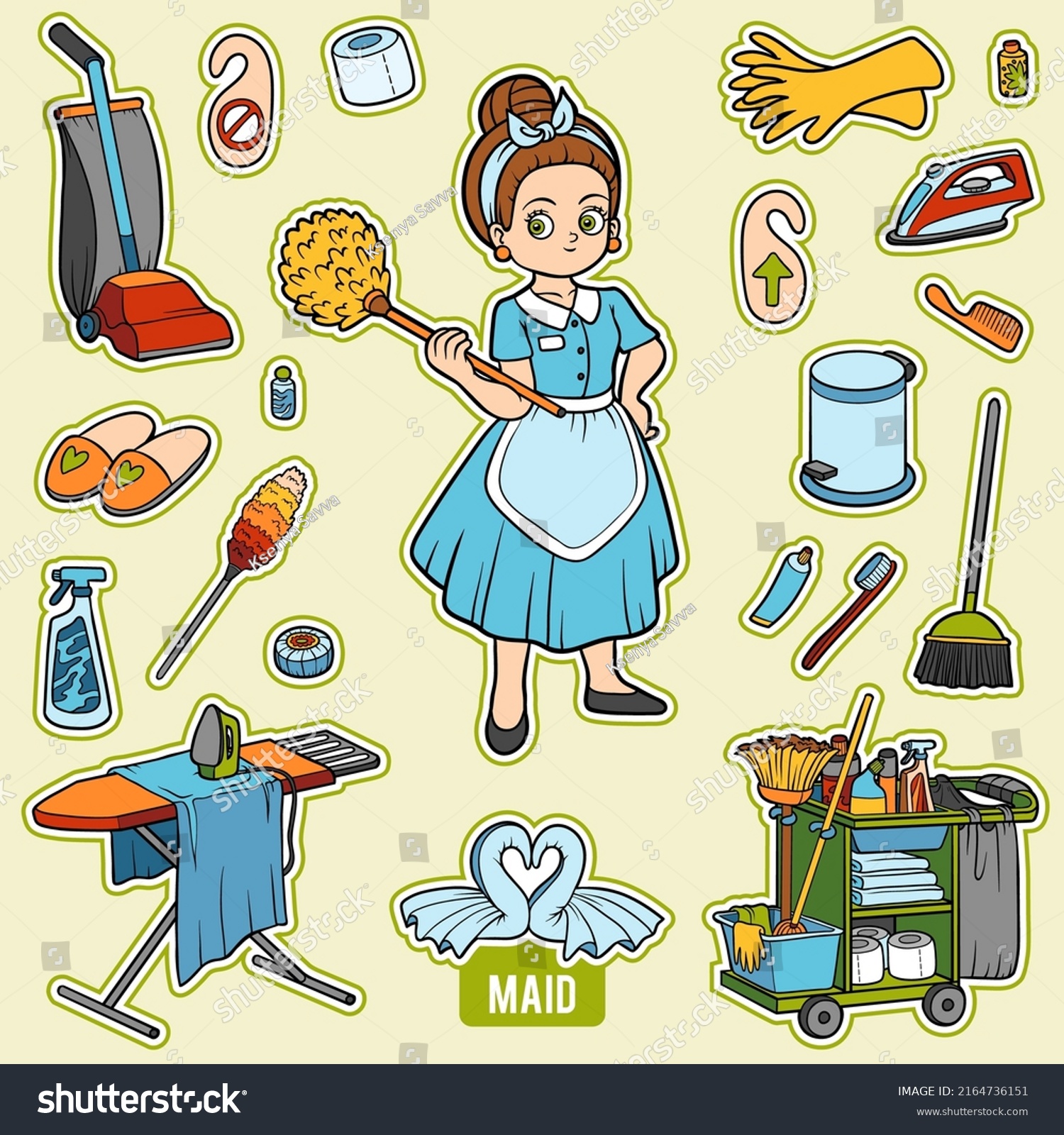 Vector Colorful Set Maid Objects Cleaning Stock Vector (Royalty Free