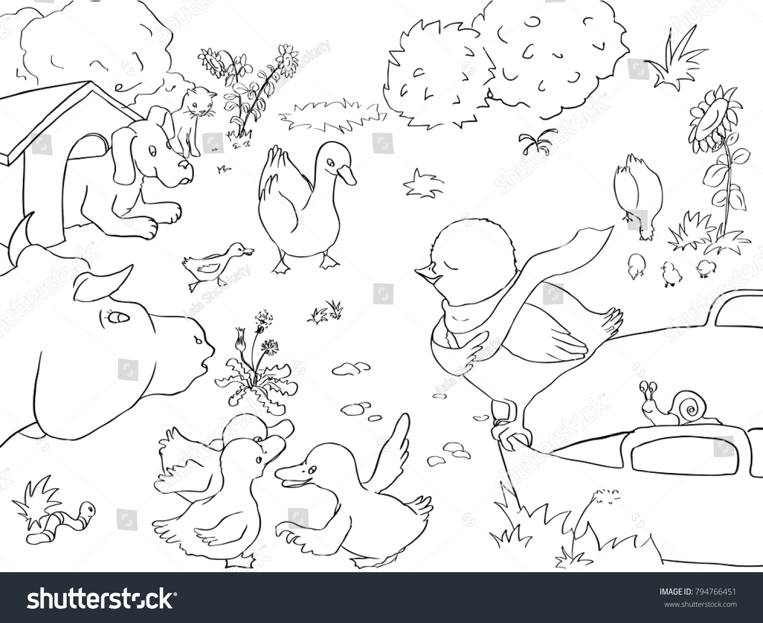 Vector Coloring Page About Chicken Ducks Stock Vector Royalty Free 794766451