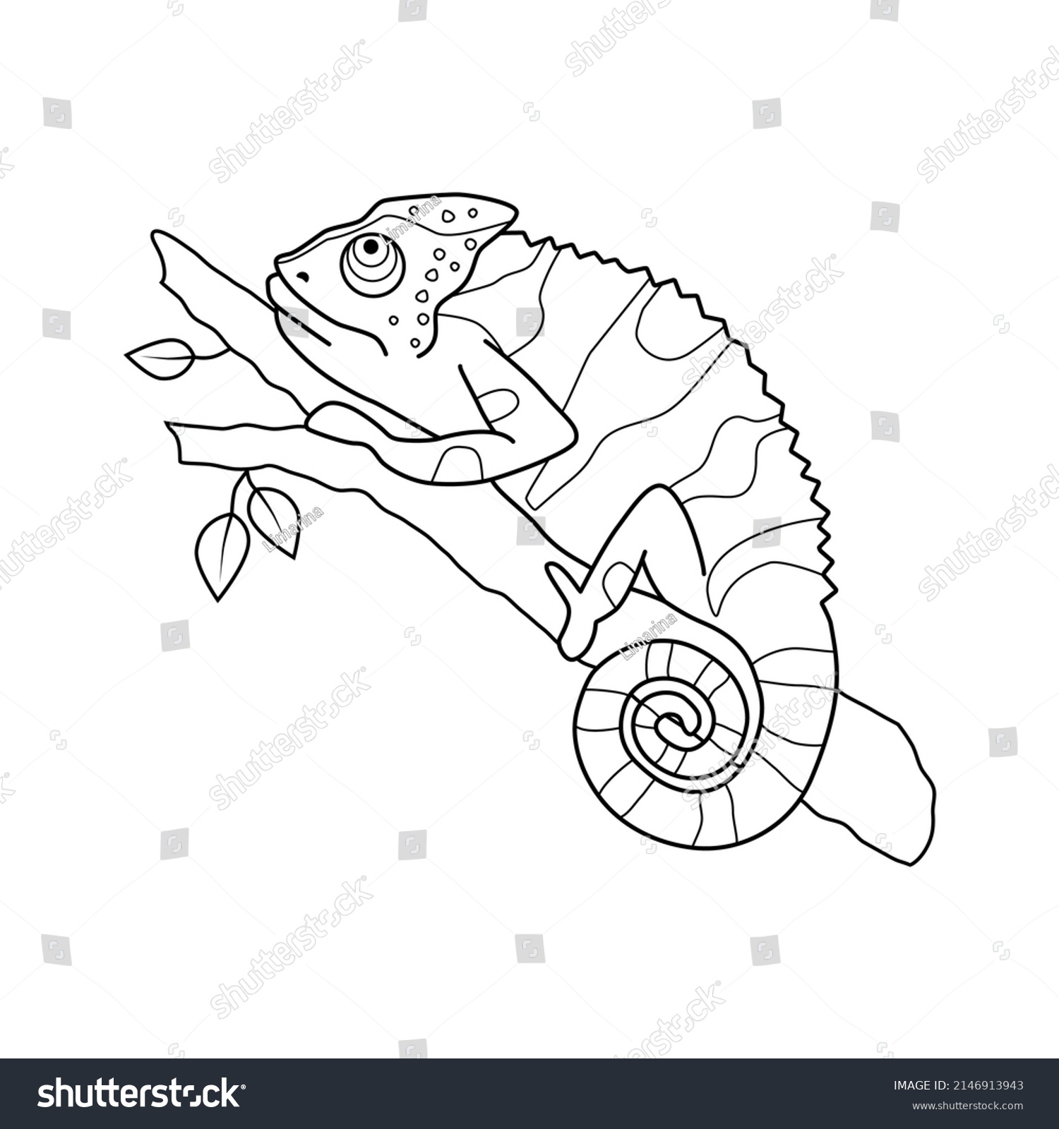 Vector Coloring Page Cute Chameleon Sitting Stock Vector (Royalty Free ...