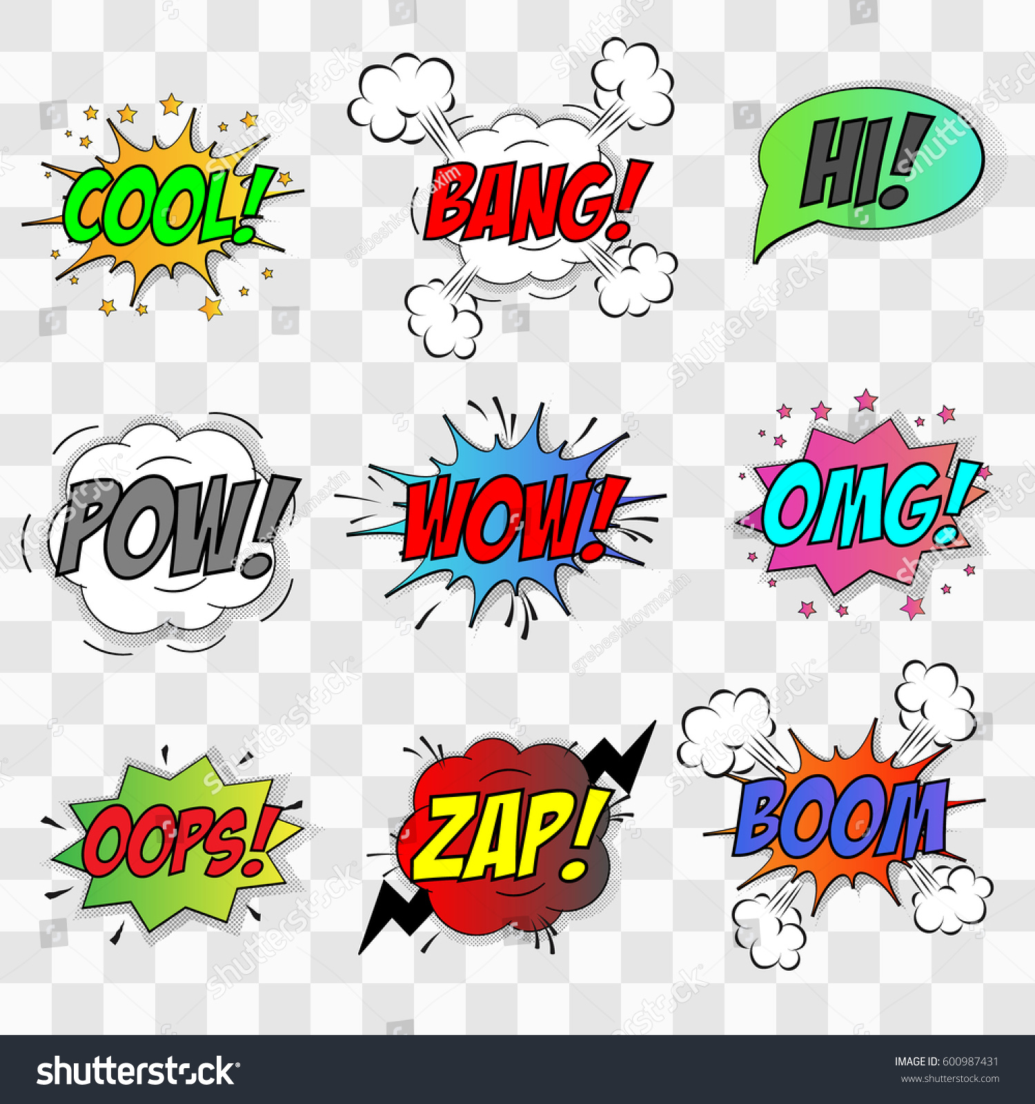 Vektorkomikblase Mit Der Phrase Boom Wow Zap Hi Bang Oops Pow Omg Cool