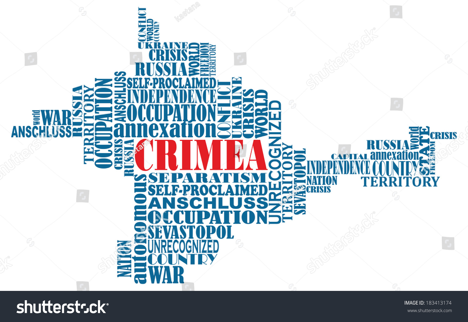 Vector conceptual word map of Crimea ukrainian territory invaded invaded by Russia