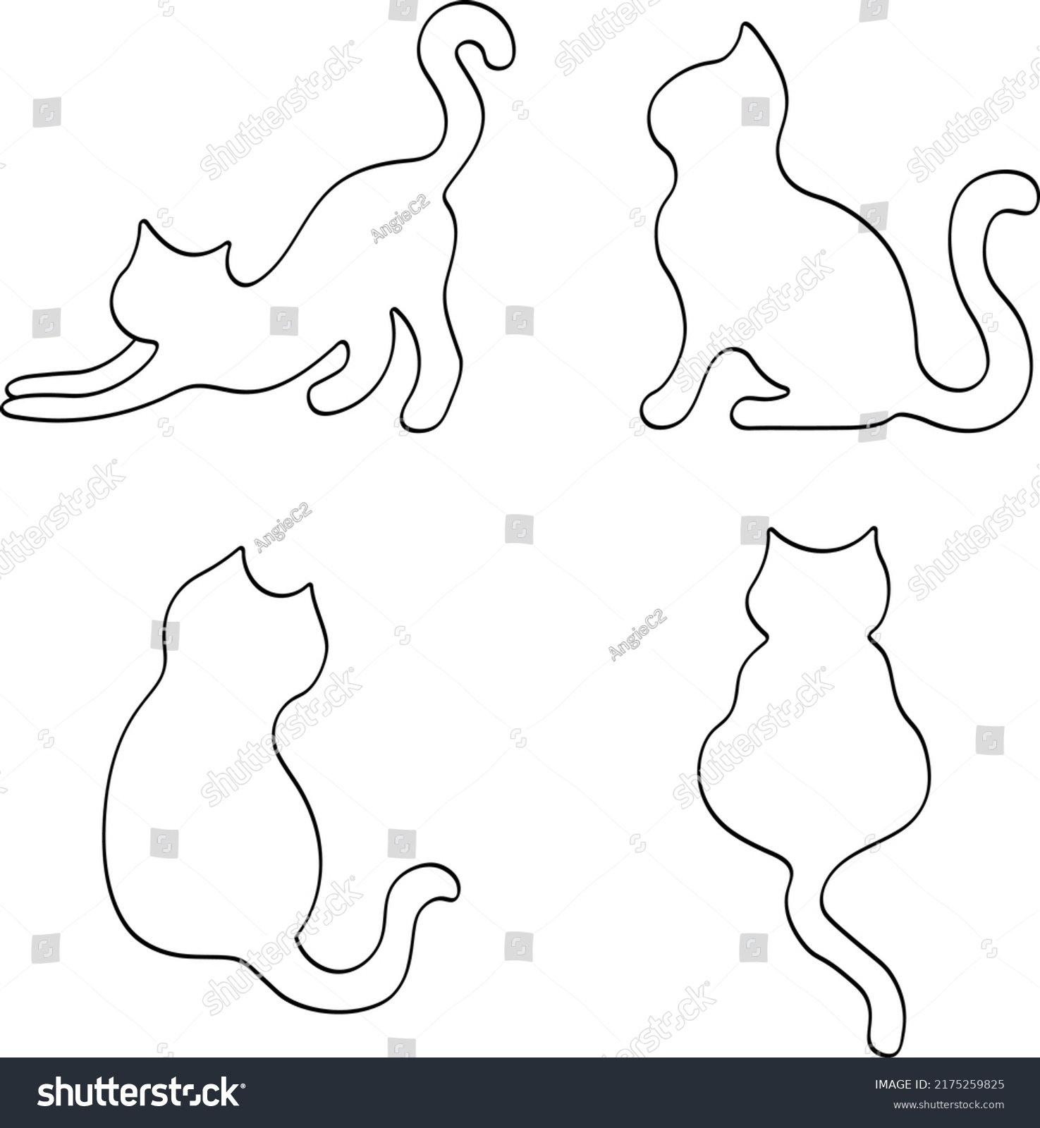 Vector Contour Cat Shape Various Postures Stock Vector (Royalty Free ...