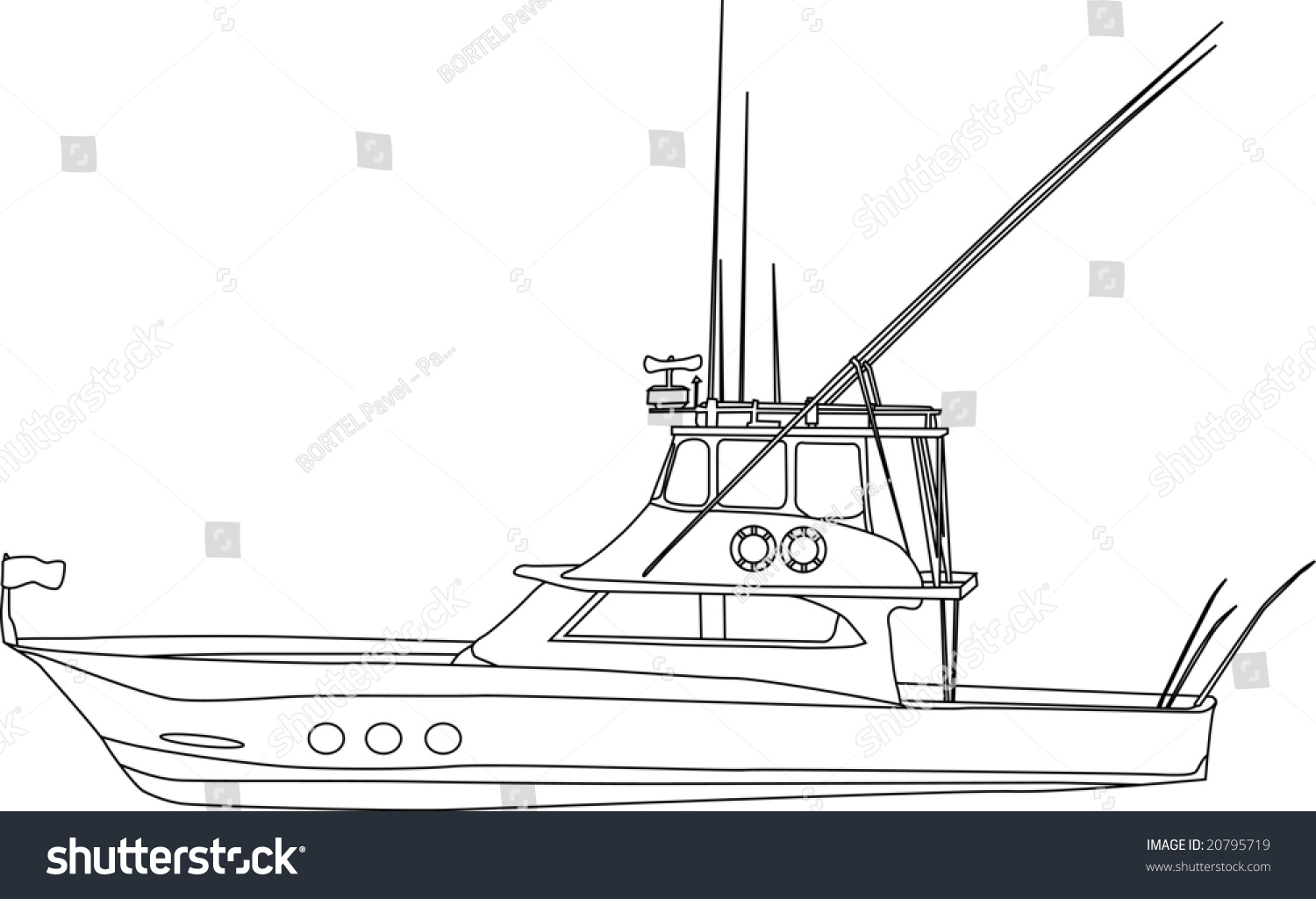 Vector Contour Fishing Boat Isolated On Stock Vector