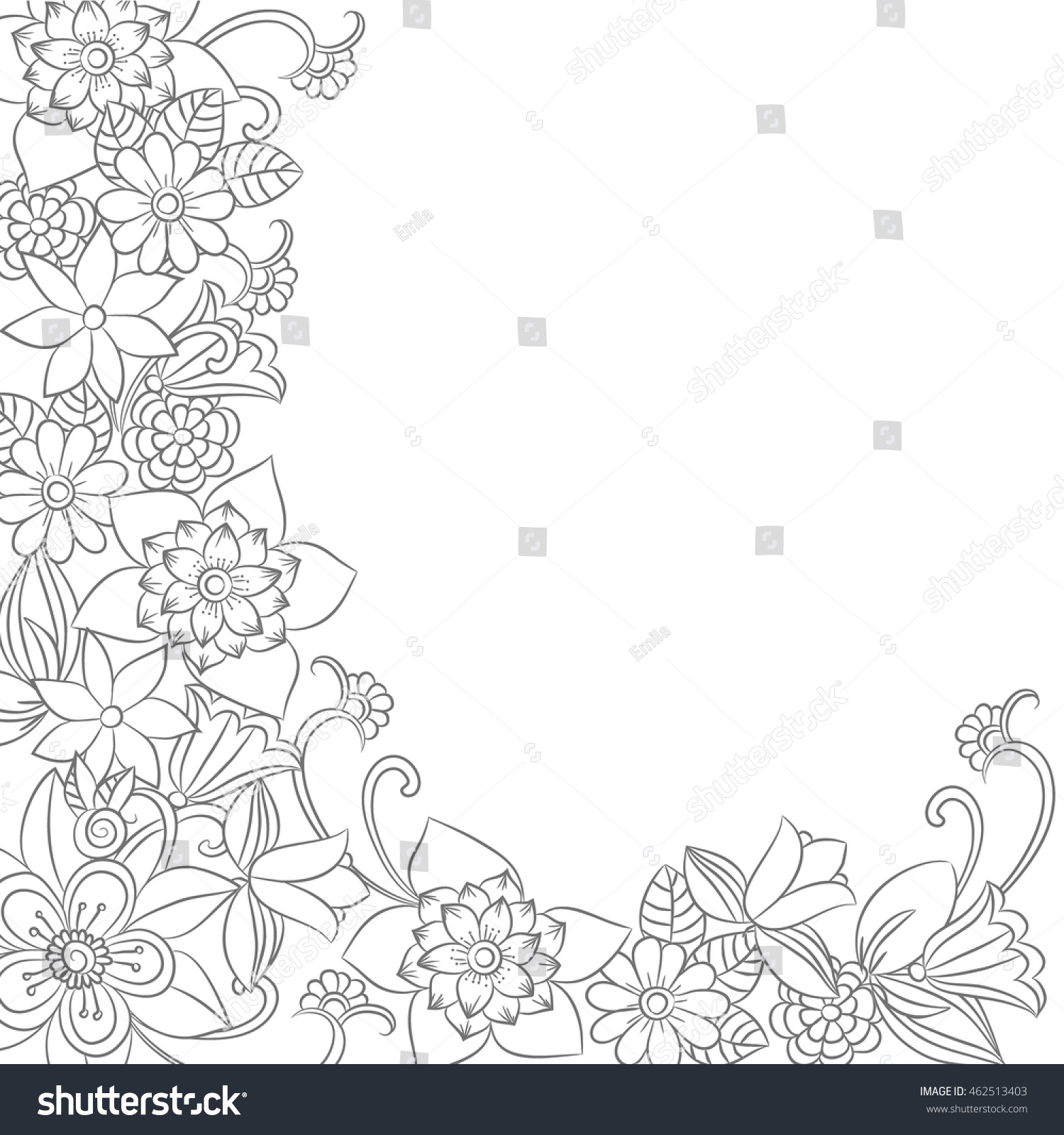 Vector Corner Pattern Hand Drawn Flowers Stock Vector 462513403 ...