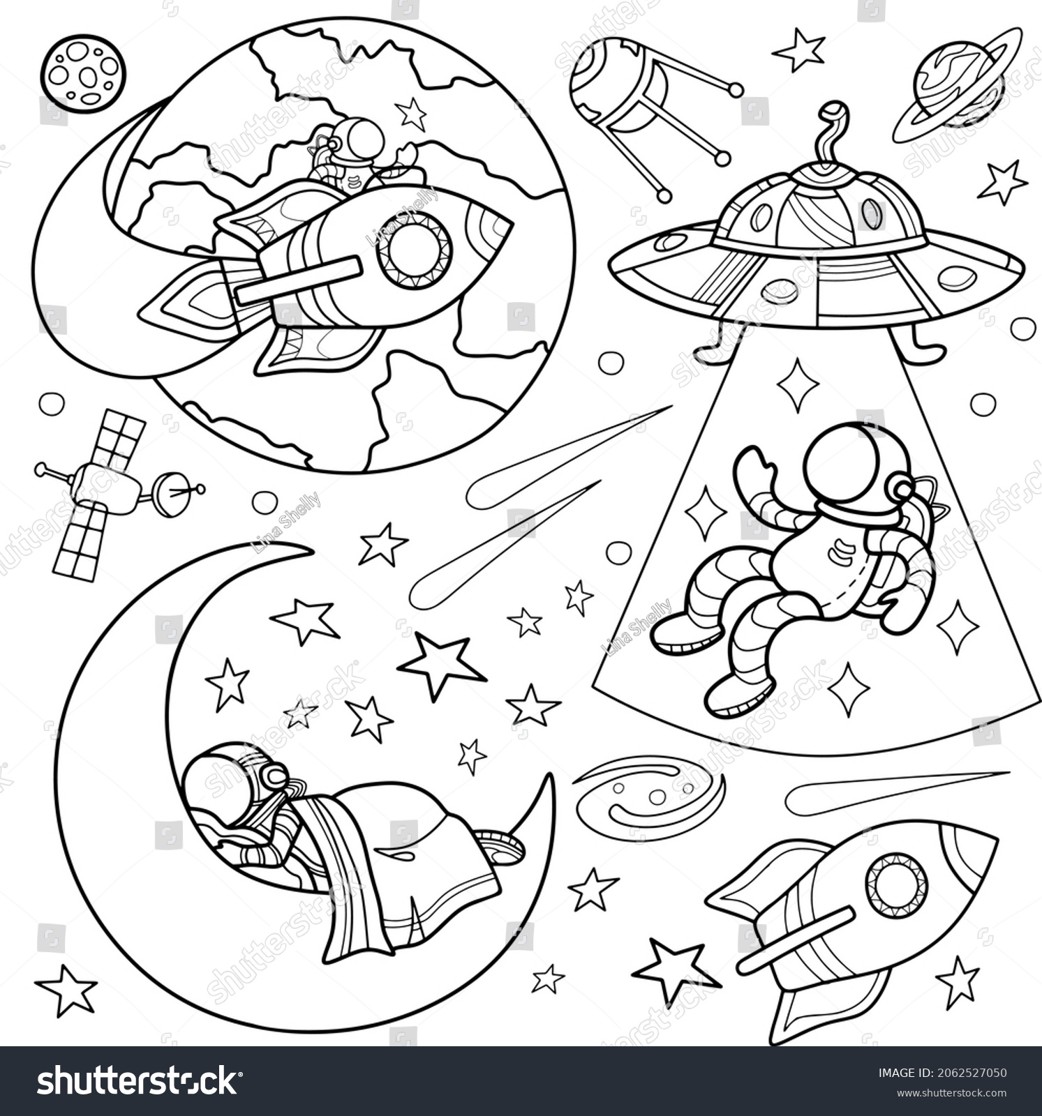 Vector Cosmic Set Coloring Book Children Stock Vector (Royalty Free ...