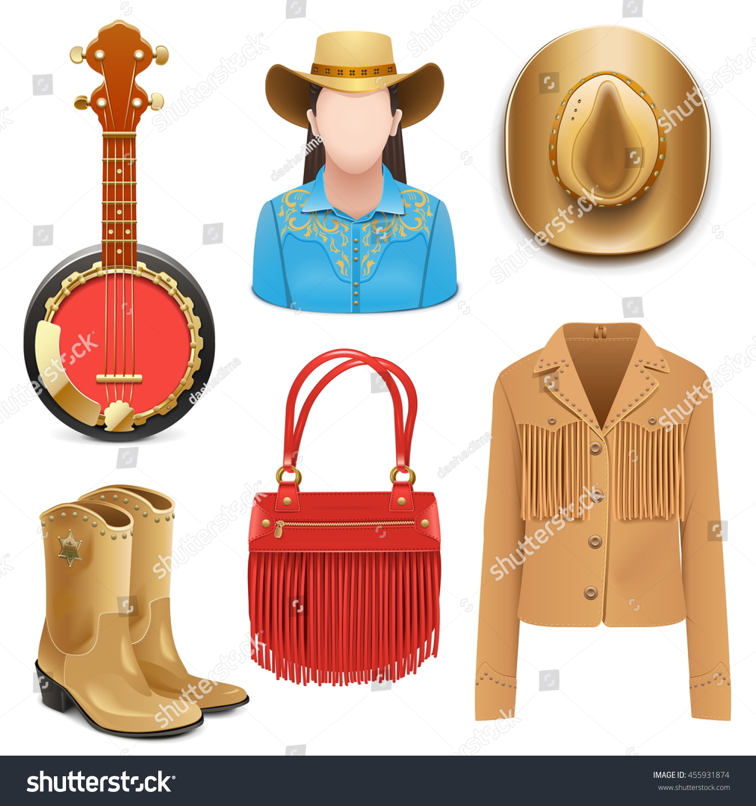 Vector Cowboy Female Accessories - 455931874 : Shutterstock
