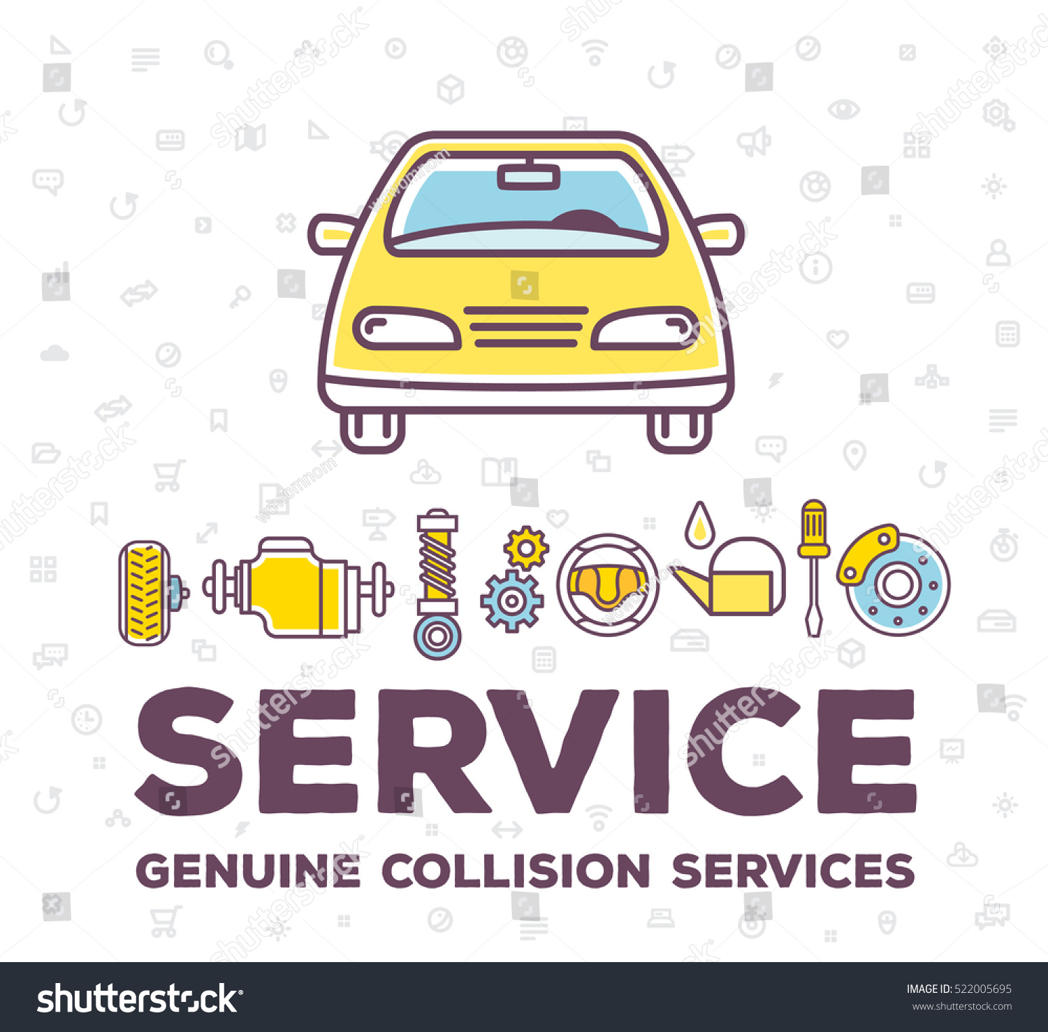  car service and maintenance concept. Flat thin line art style design