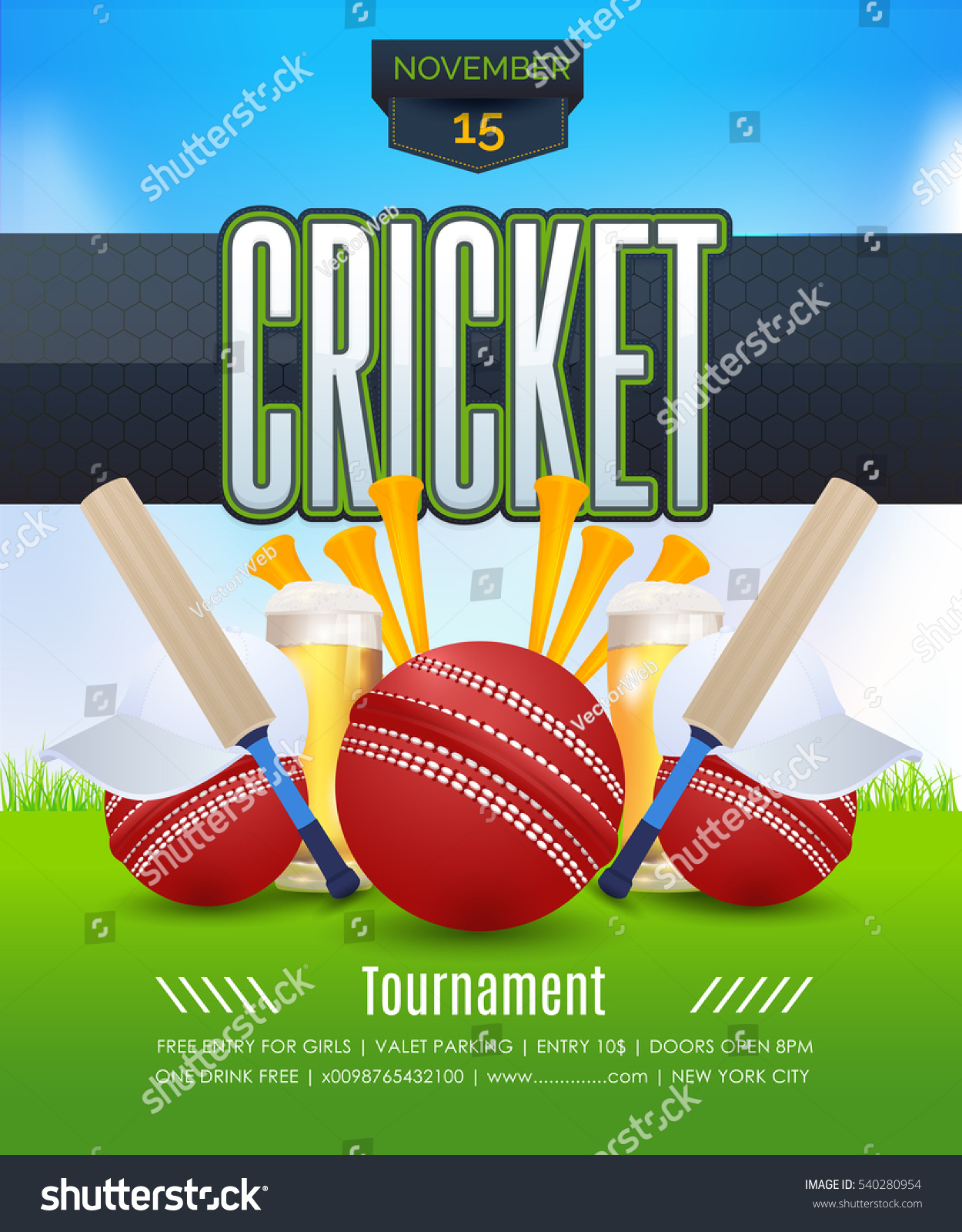 Vector Cricket Poster Event Info Postcard Stock Vector Royalty Free 540280954