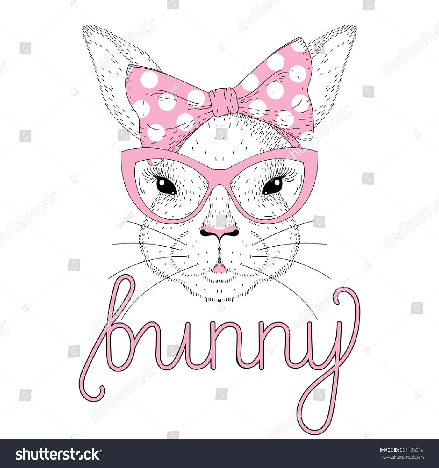 Download Vector Cute Bunny Girl Portrait Pink Stock Vector ...