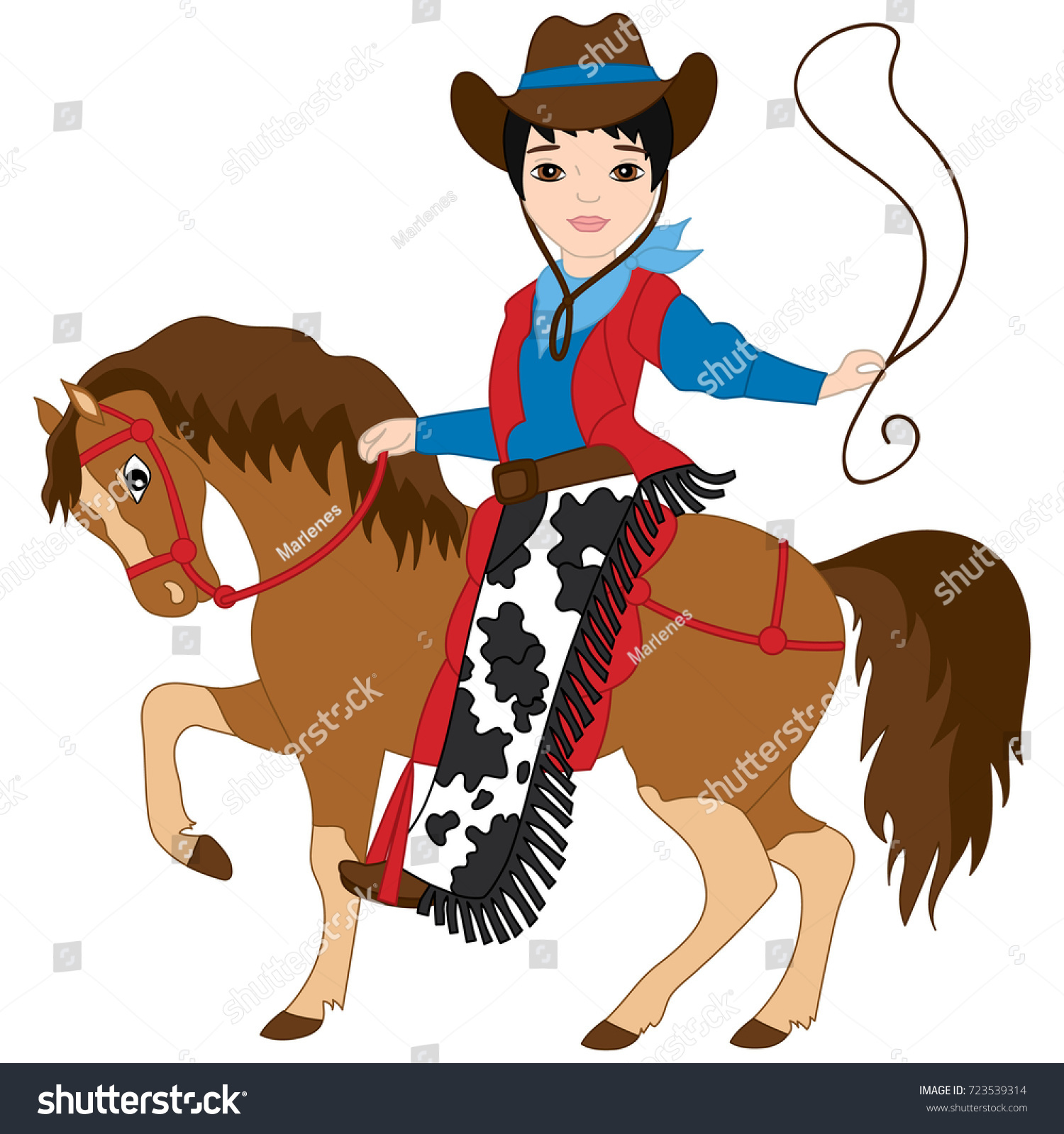 Vector Cute Cartoon Cowboy Riding Horse Stock Vector 723539314 ...