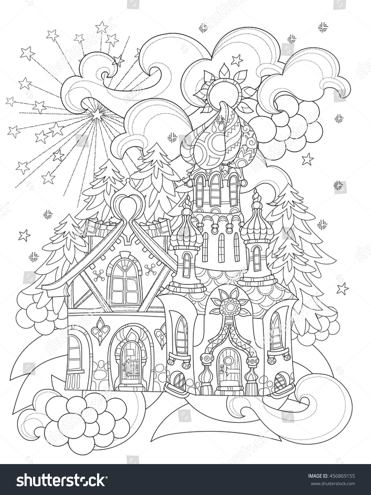 Vector Cute Christmas Fairy Tale Town Stock Vector