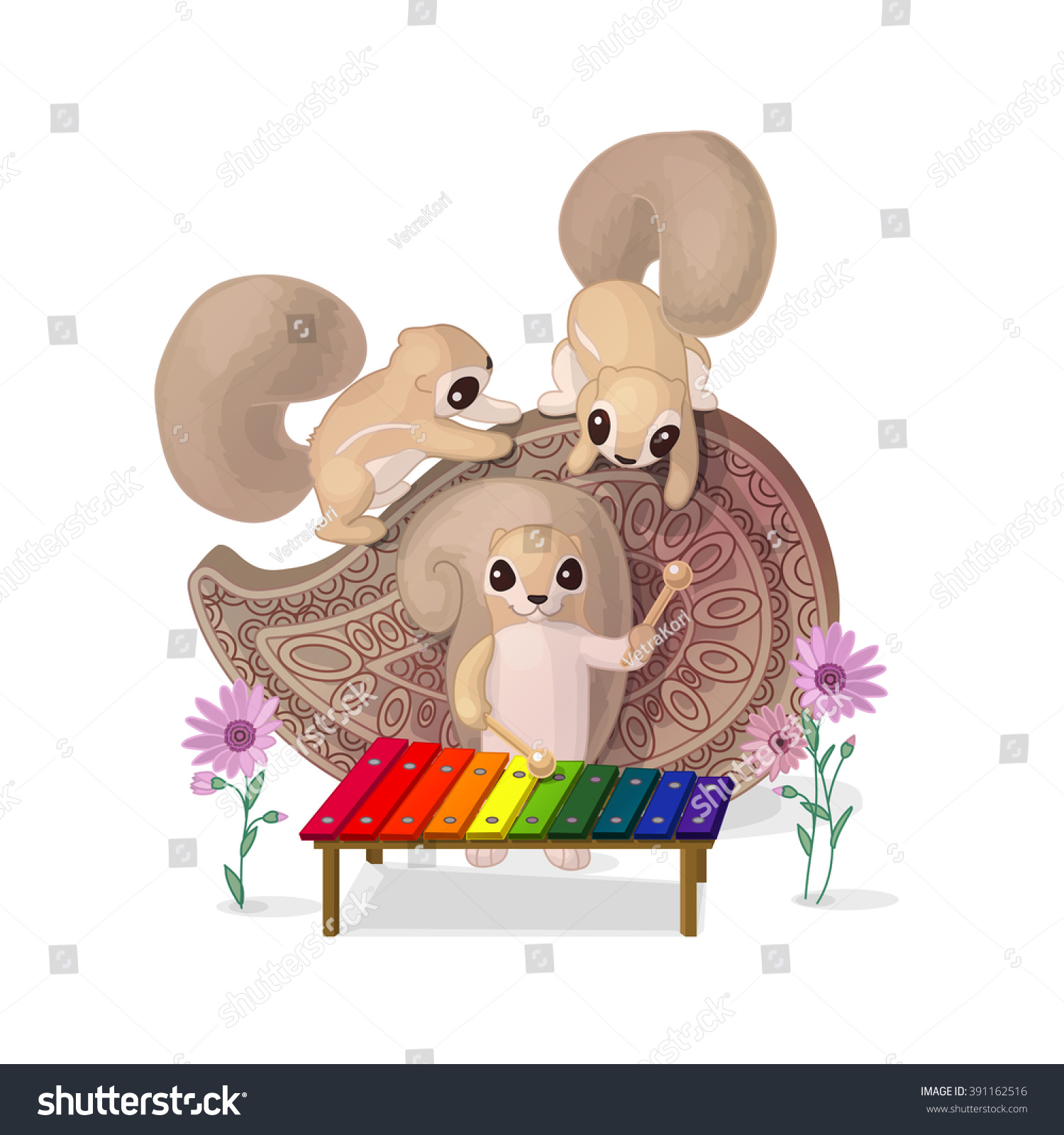 SVG of vector cute Fairy Cartoon illustration ABC letter X. Band furry xerus playing rainbow Xylophone. Clip art isolated on white background. EPS 10 without mesh
 svg