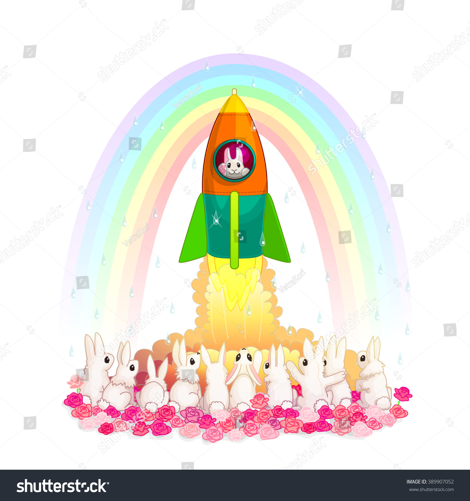 SVG of vector cute Fairy Cartoon illustration Space Rocket during launch phase. Rocketeer. First Astronaut Bunny. Carrot mission. ABC letter R. Clip art isolated on white background. EPS 10 without mesh
 svg