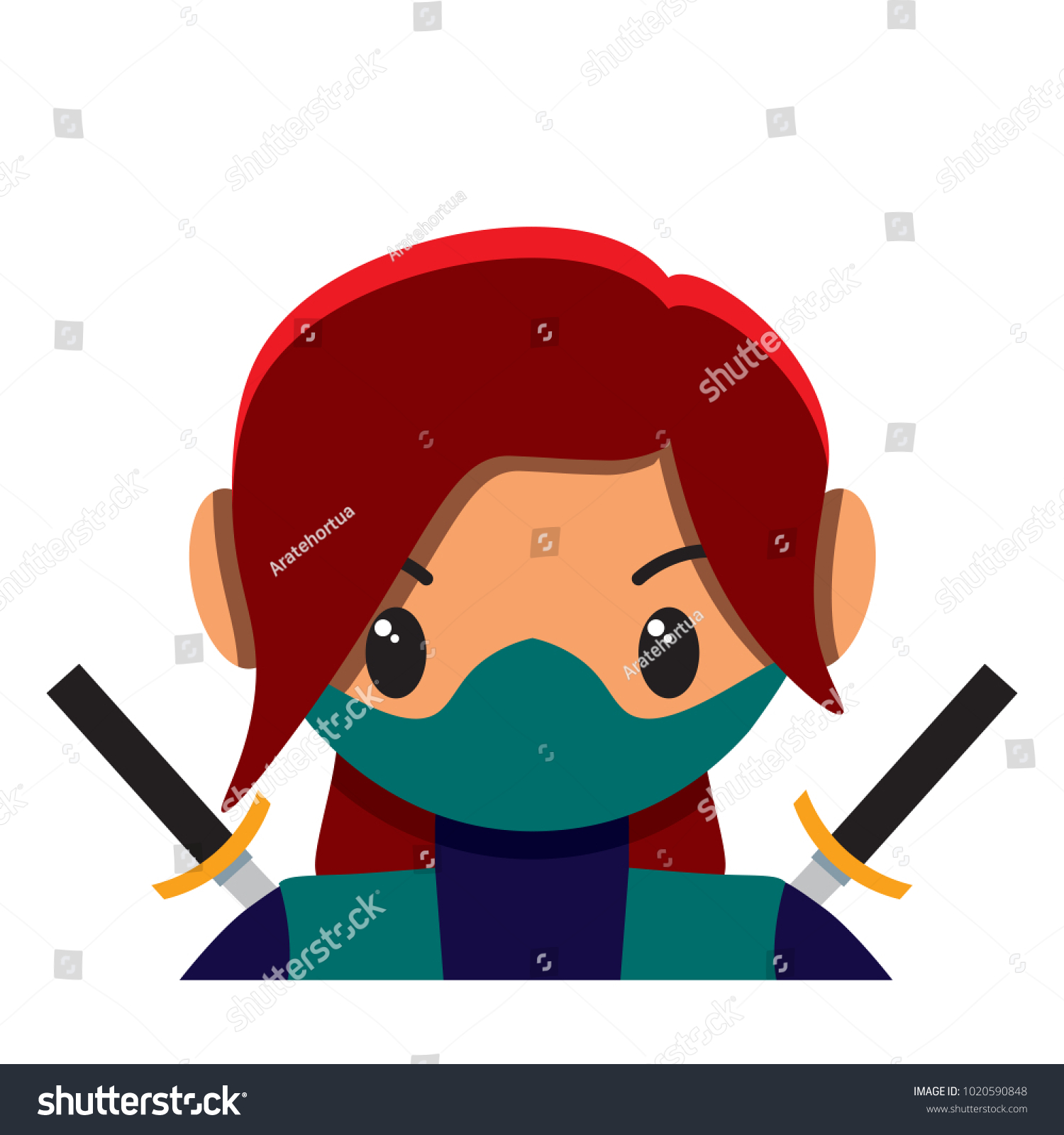 Vector Cute Female Ninja Colorful Isolated Stock Vector Royalty Free