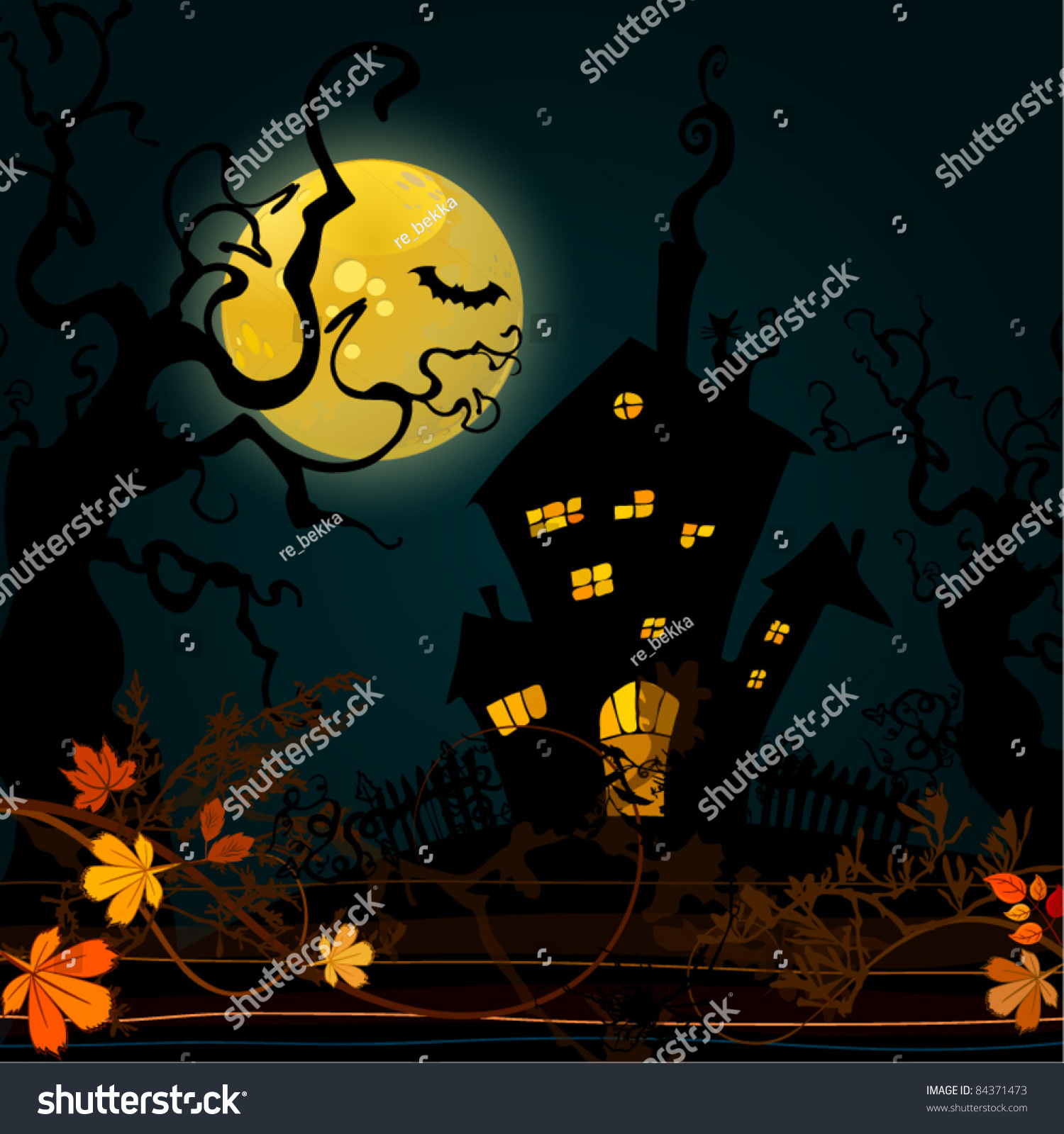 Vector Cute Halloween Illustrated Background Stock Vector 84371473