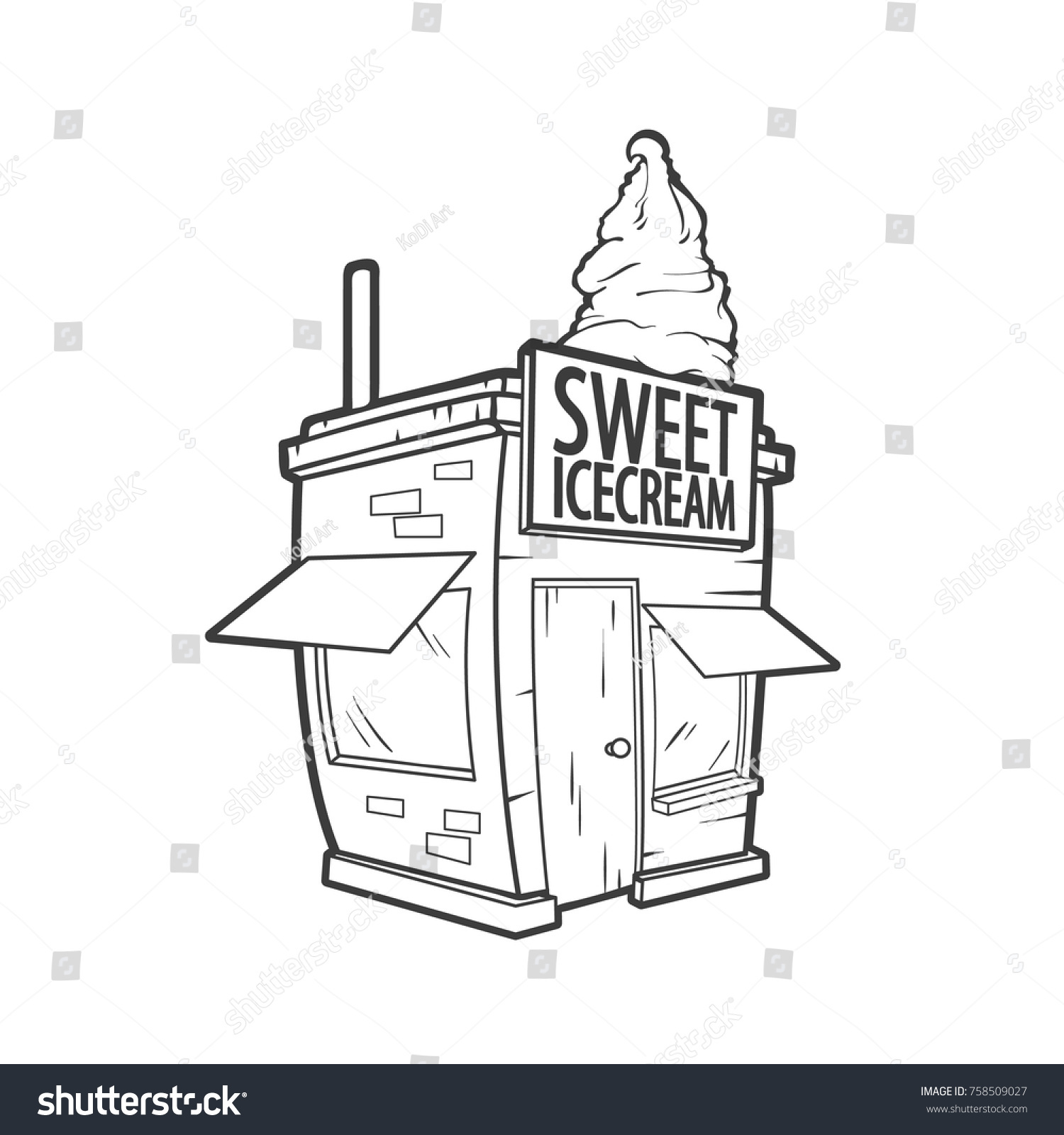 Vector Cute Ice Cream Shop Line Stock Vector (Royalty Free) 758509027