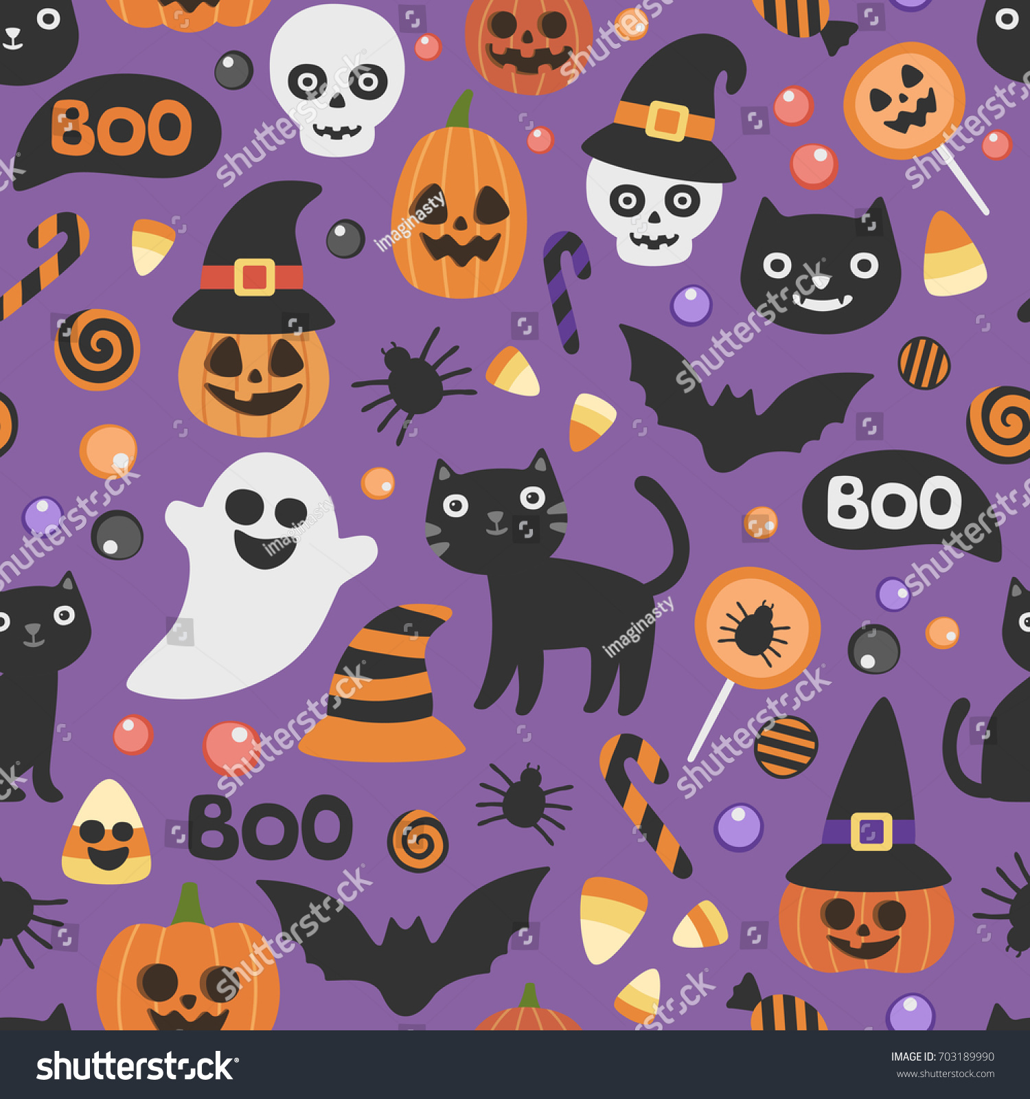 Vector Cute Seamless Halloween Pattern Smiling Stock Vector 703189990 ...