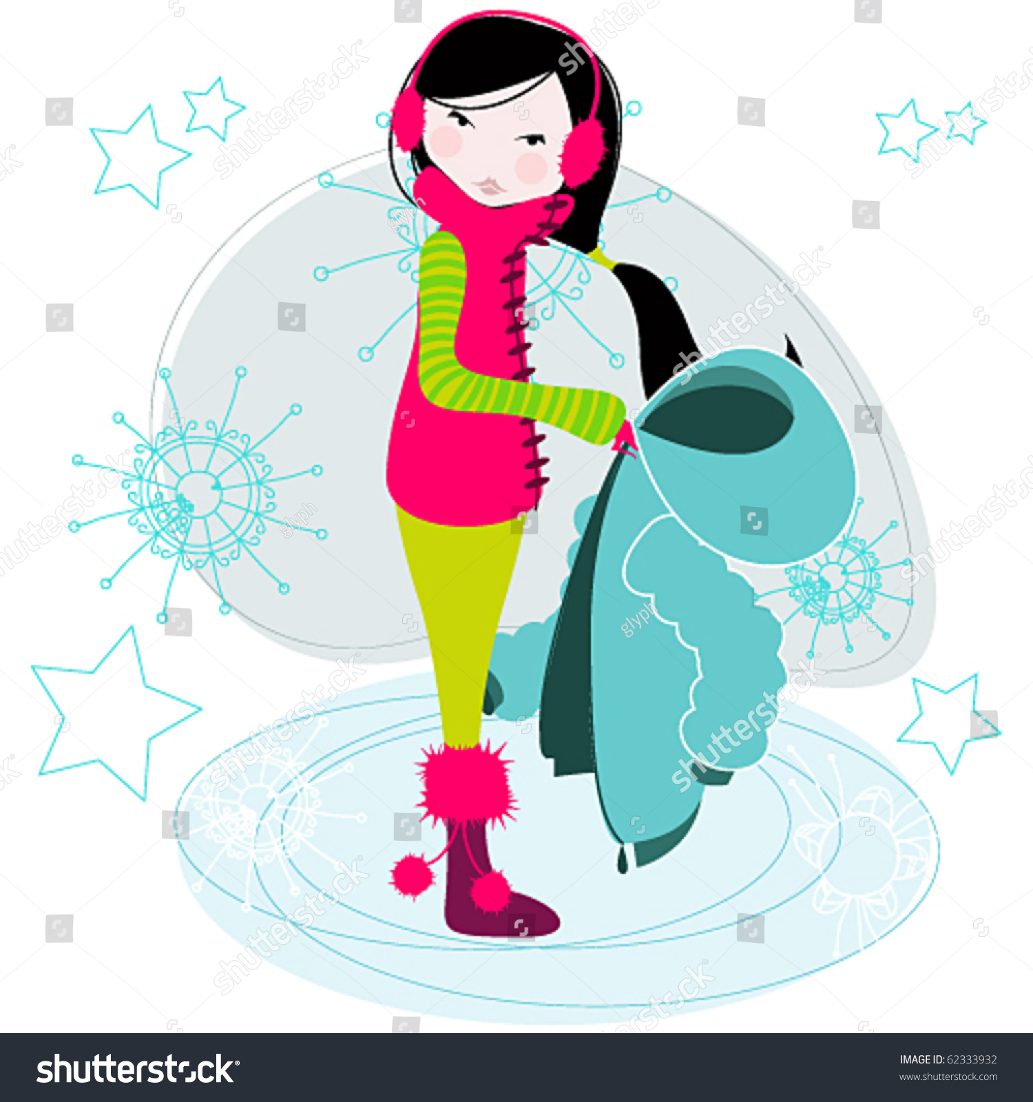 girl in winter clothes holding coat clip art preview