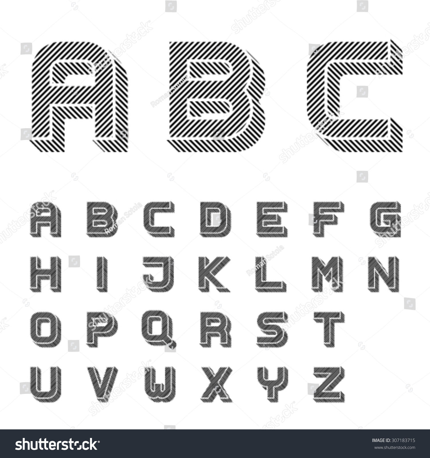 Vector 3d Black Striped Font Alphabet Stock Vector (Royalty Free ...