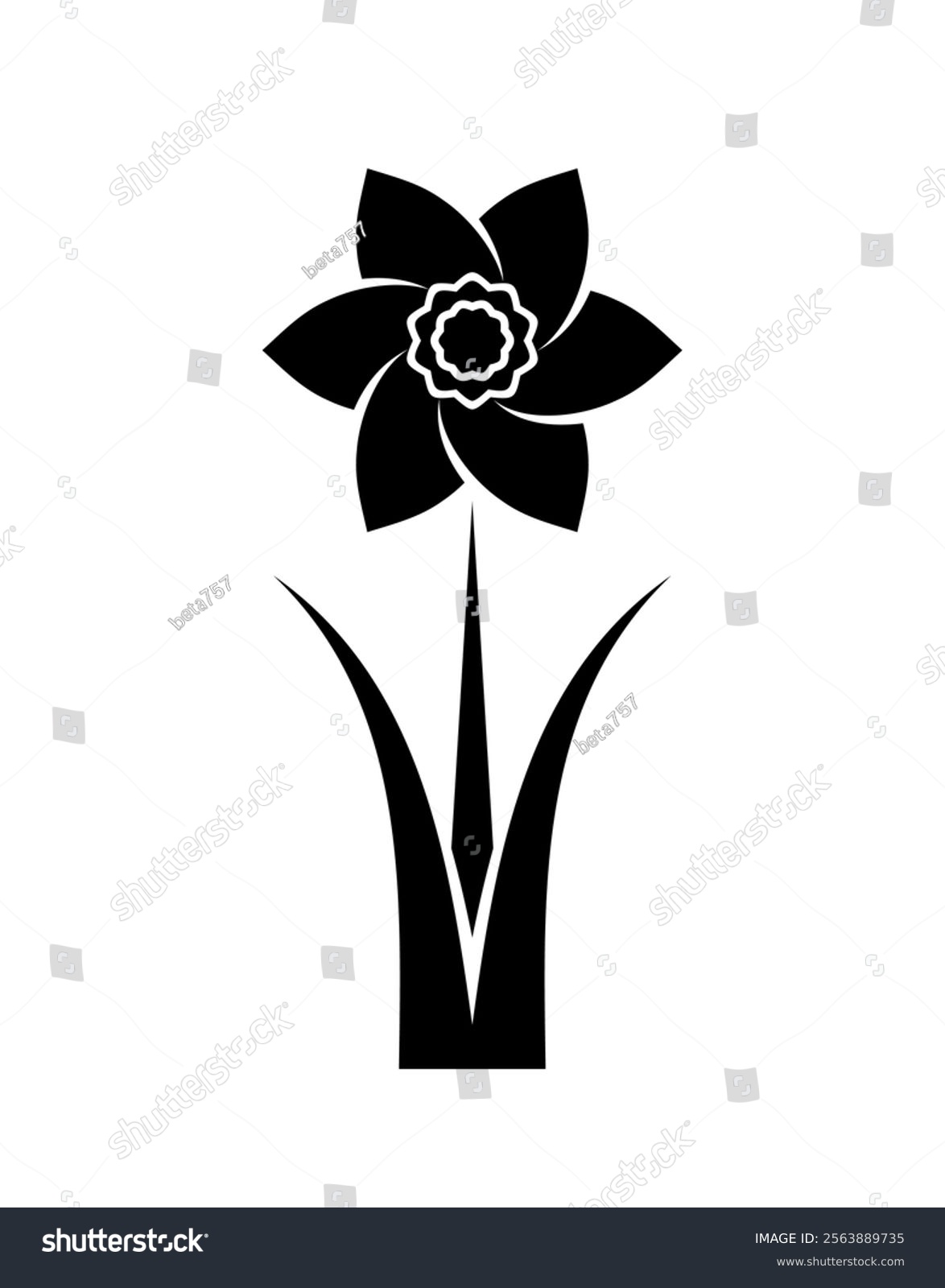 black daffodil flower silhouette on white background clip art preview