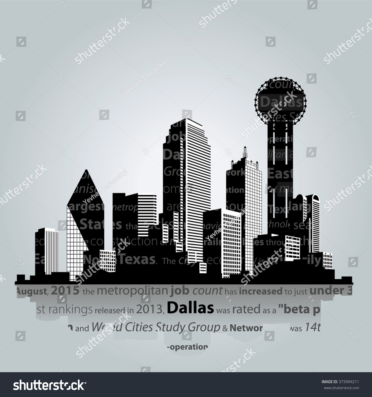 Vector Dallas City Silhouette Stock Vector (Royalty Free) 373494211