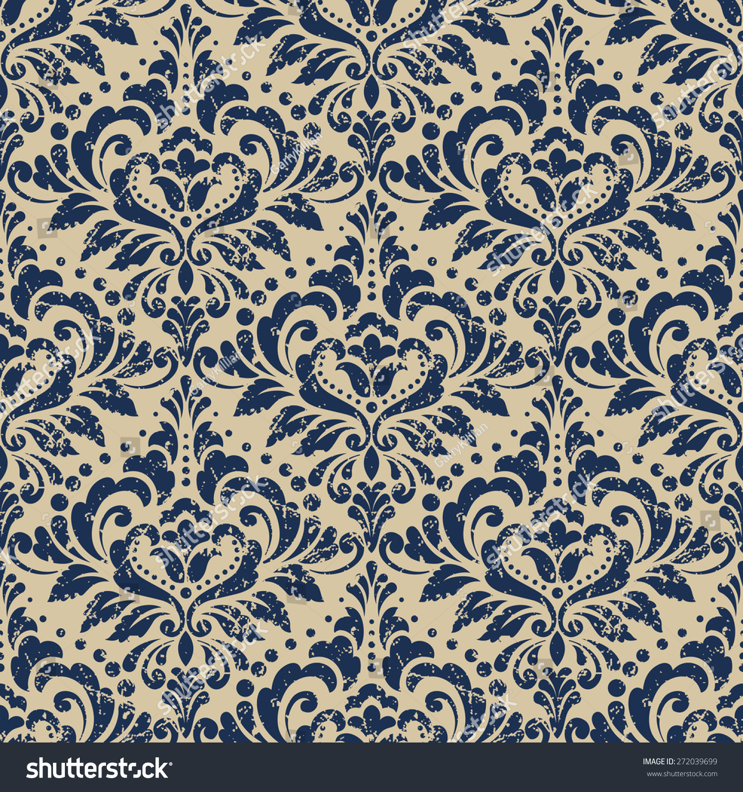 Vector Damask Seamless Pattern Background Grunge Stock Vector 272039699 ...