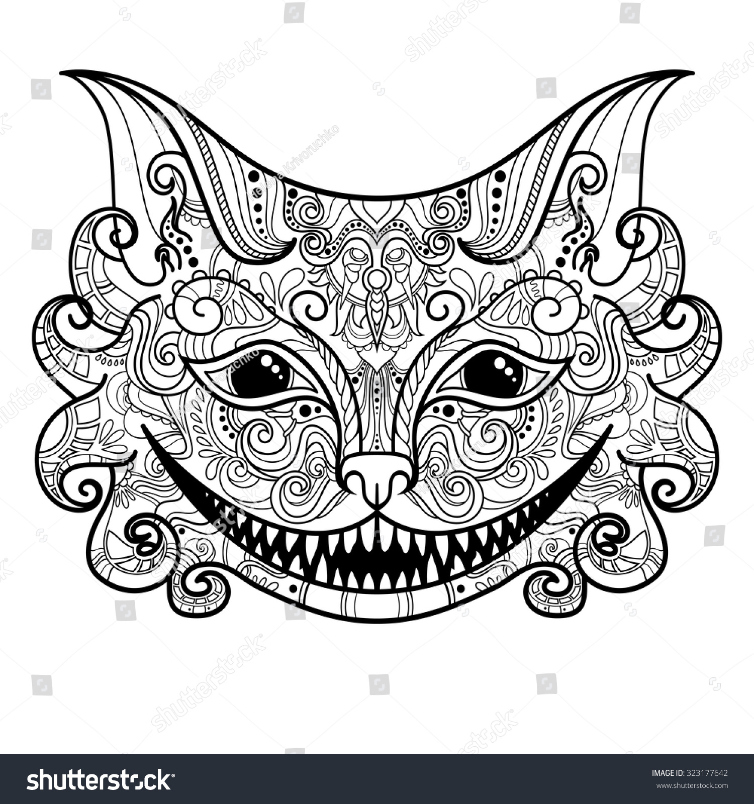 SVG of Vector Decorative Cheshire Cat. Isolated Fictitious Animal On White Background. Zentangle Style svg
