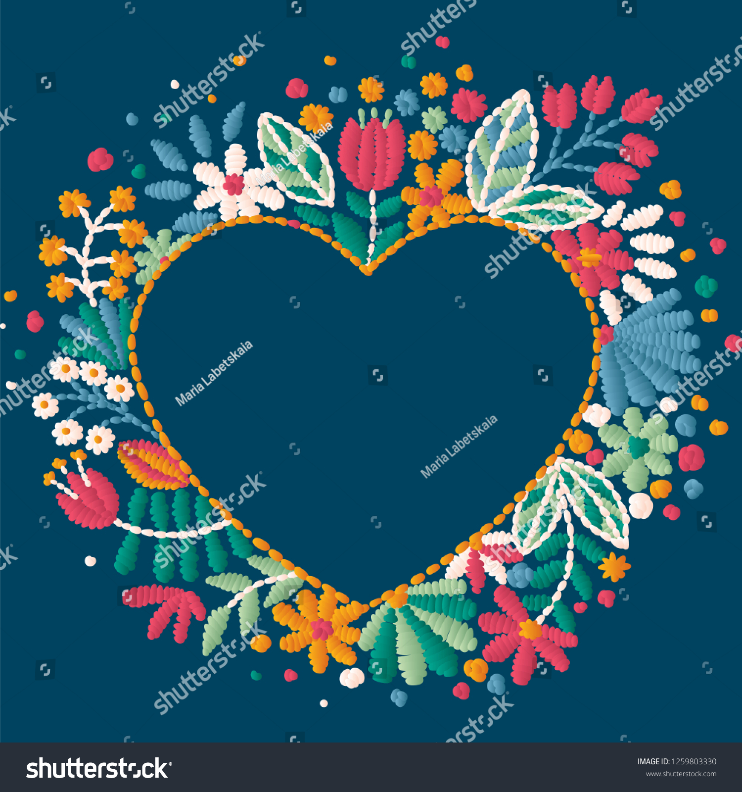 Vector Decorative Floral Embroidery Pattern Heart Stock Vector (Royalty ...