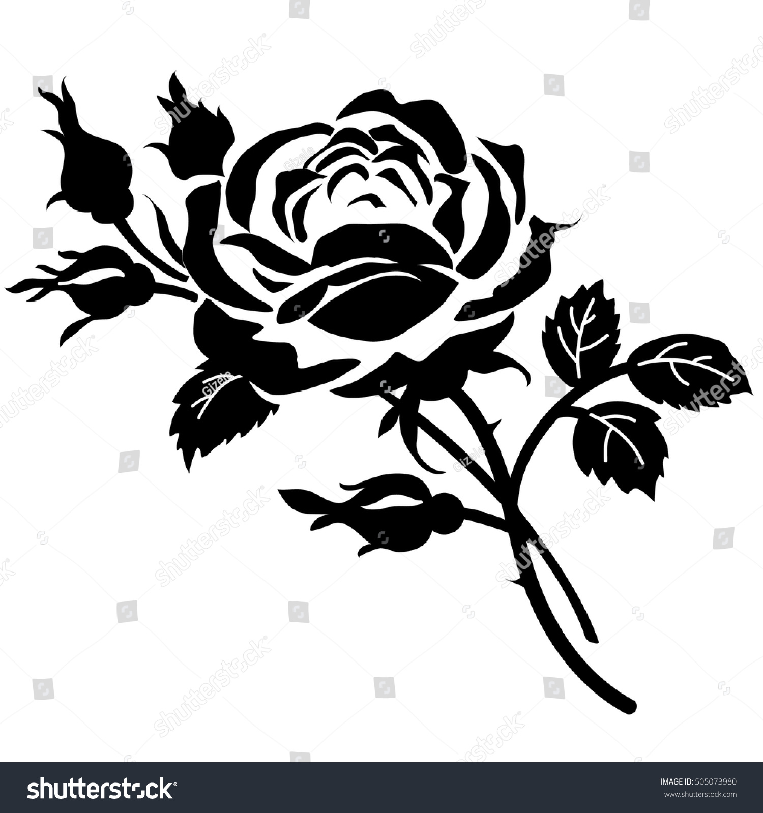 Vector Decorative Rose Silhouette Stock Vector (Royalty Free) 505073980