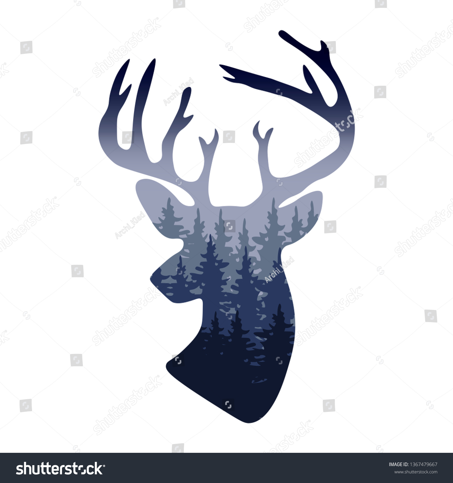Alarmerende session Hjemløs Vector Deer Head Silhouette Misty Forest Stock Vector (Royalty Free)  1367479667