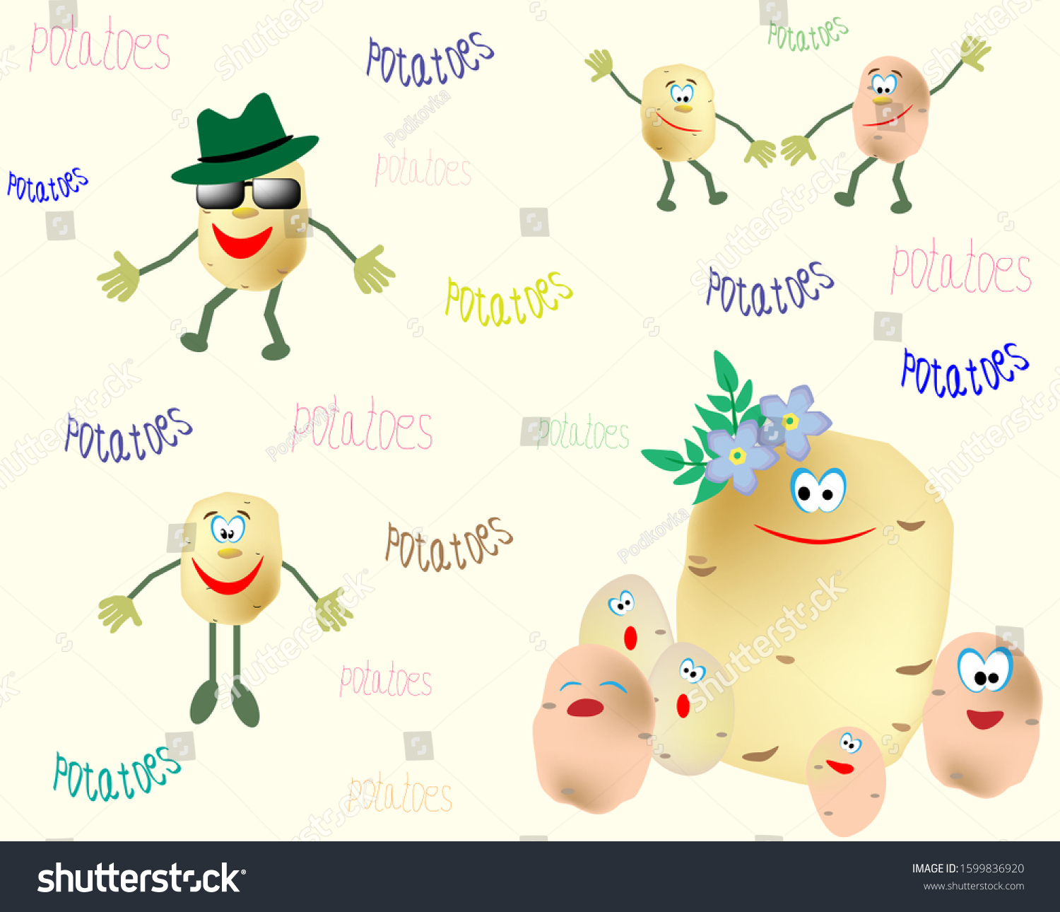 Vector Depiction Potato Characters Animated Vegetable Stock Vector Royalty Free 1599836920 4008