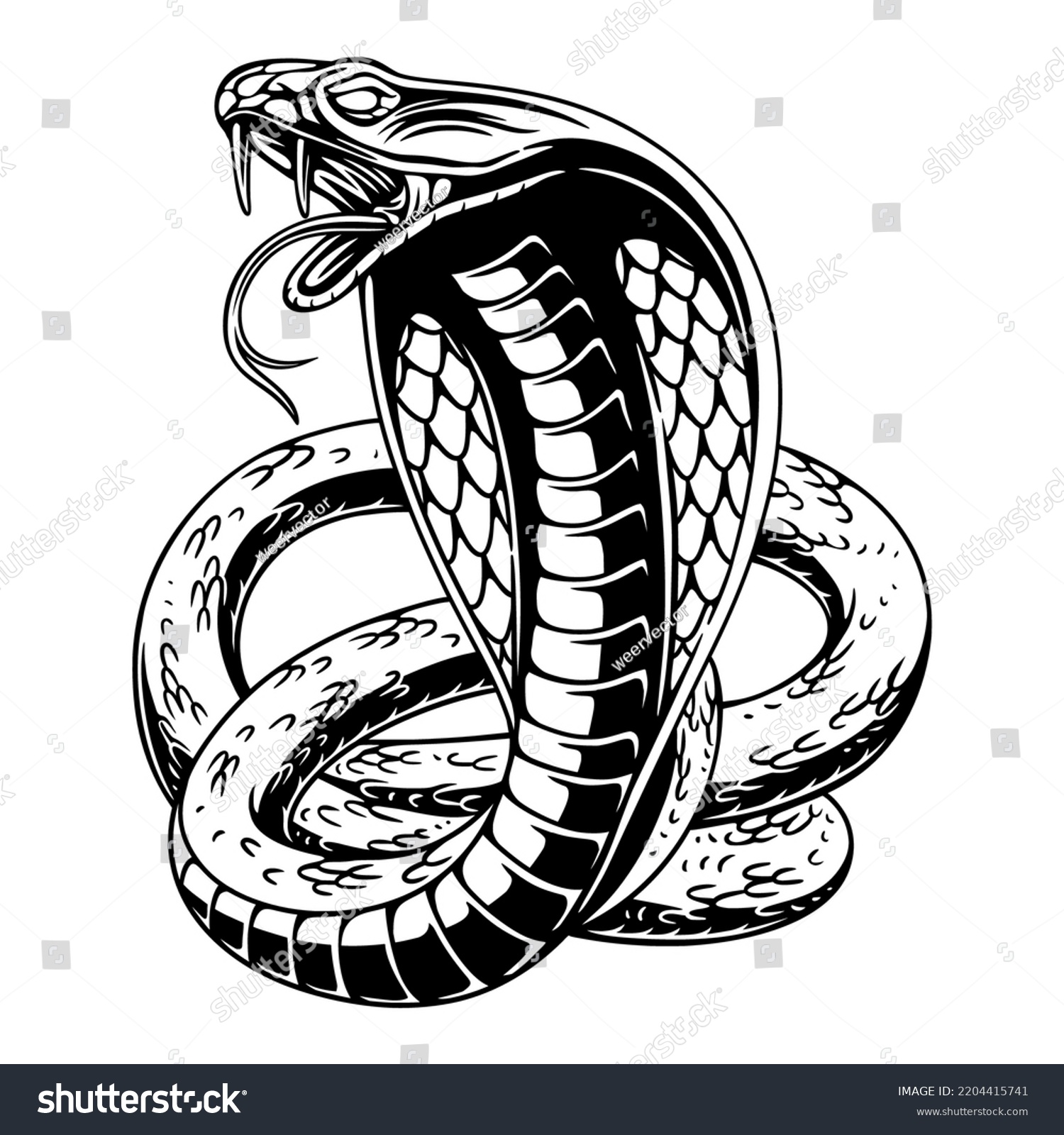 SVG of vector design angry cobra with circle background black and white illustration svg