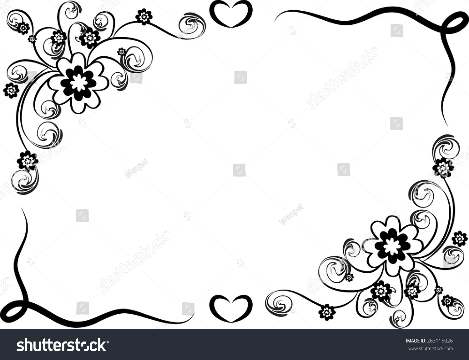 Vector Design Flowers Border Black White Stock Vector (Royalty Free ...