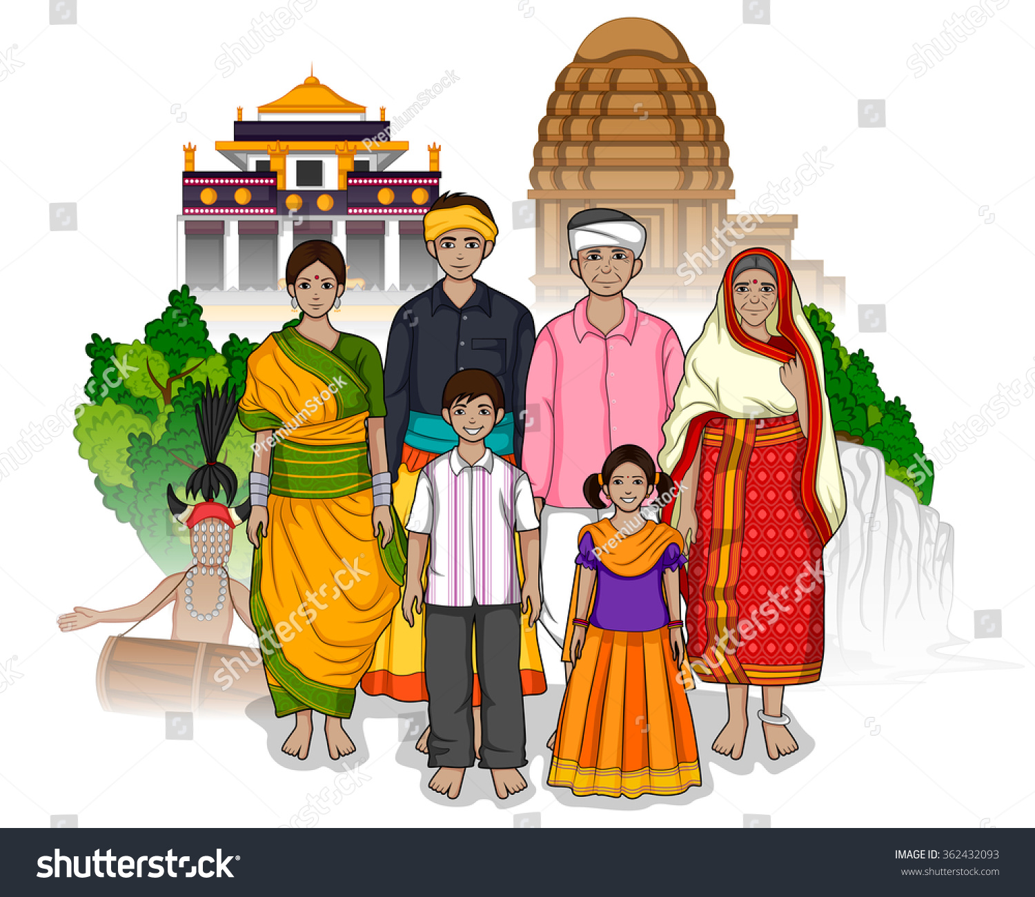 Vector Design Chhattisgarhi Family Showing Culture Stock Vector ...