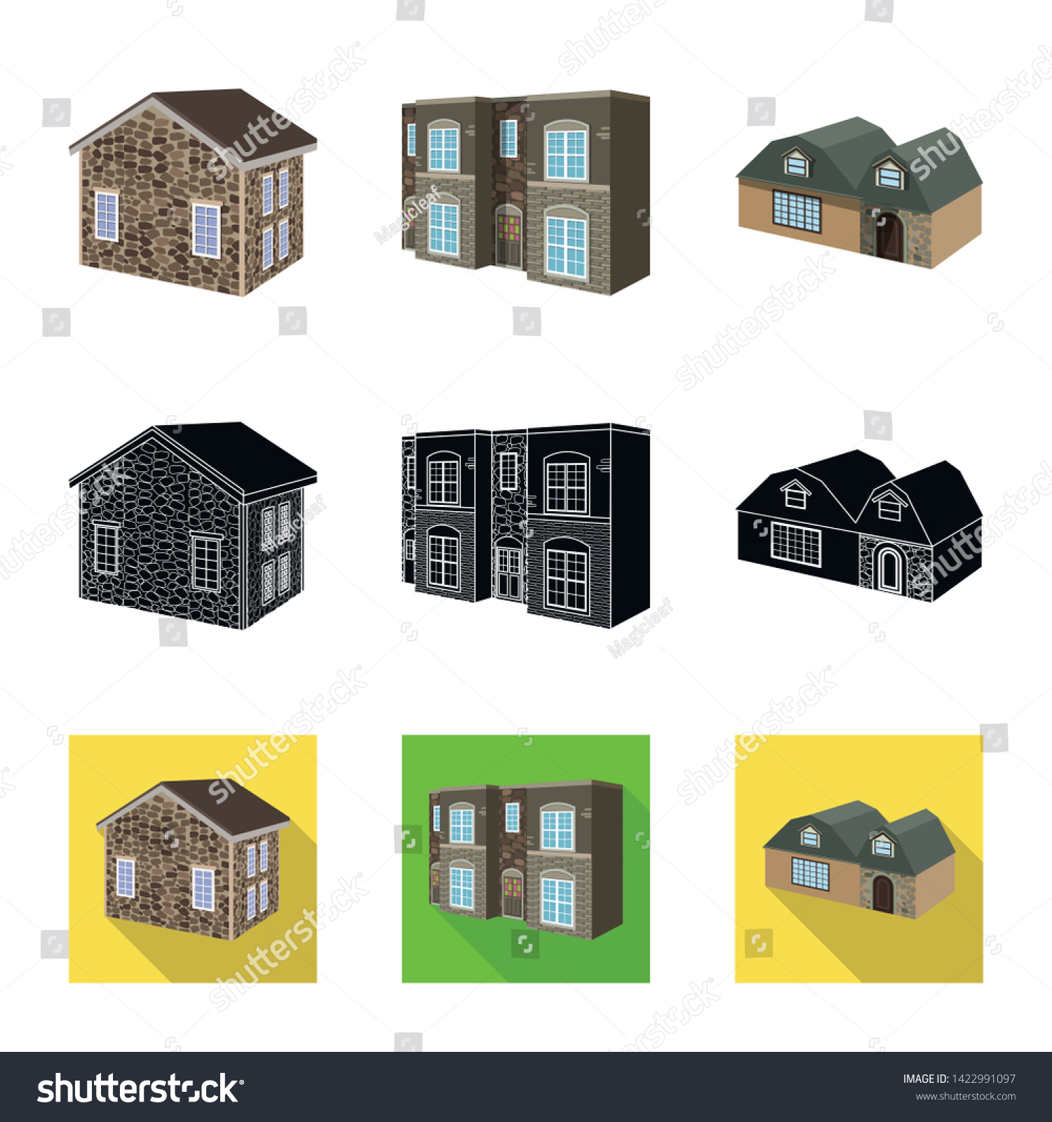 Vector Design Facade Housing Icon Collection Stock Vector (Royalty Free ...