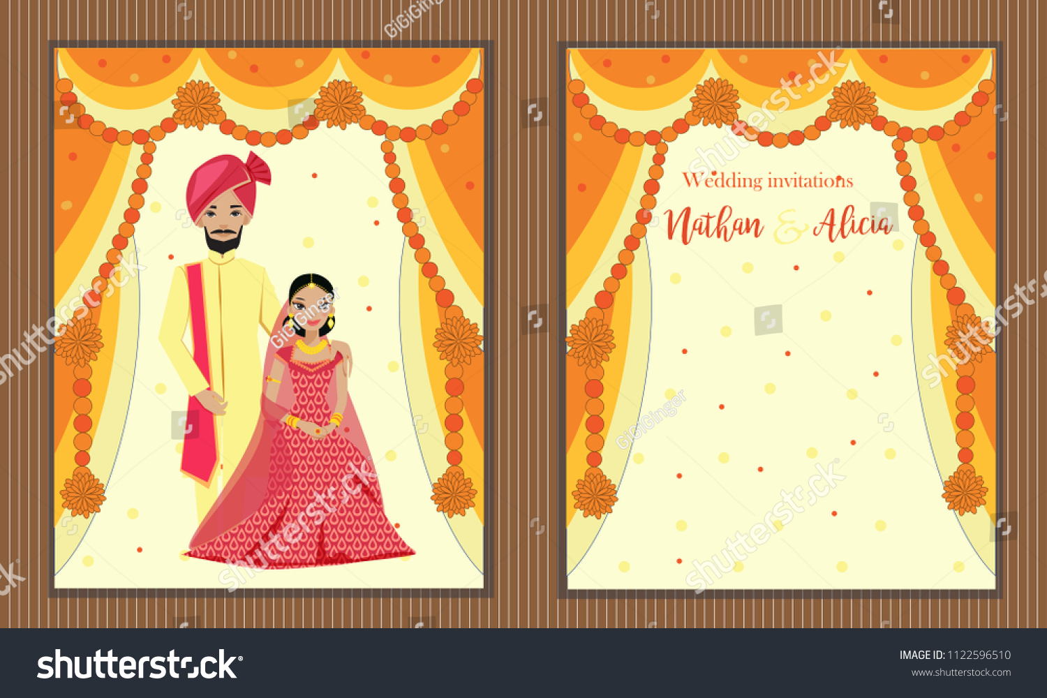 Vector Design Indian Wedding Couple Traditional Stock Vector (Royalty ...