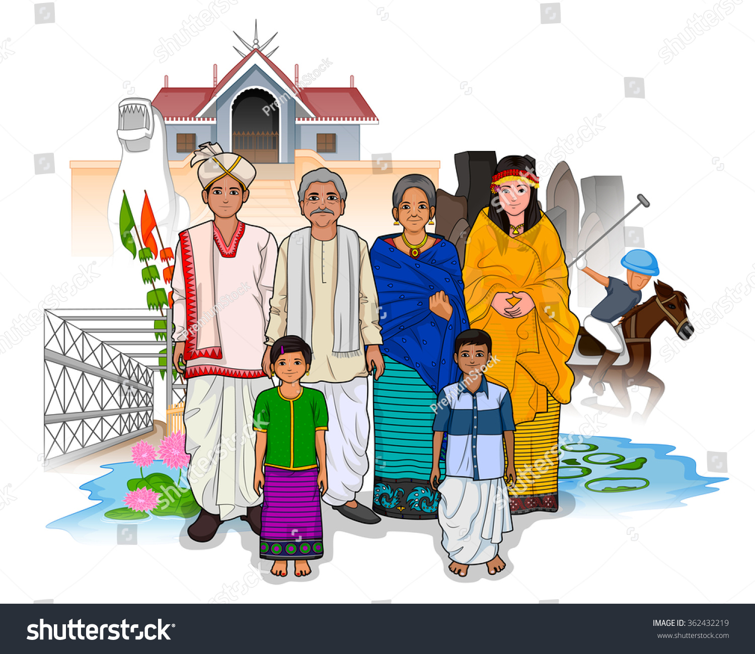 Vector Design Of Manipuri Family Showing Culture Of Manipur, India ...